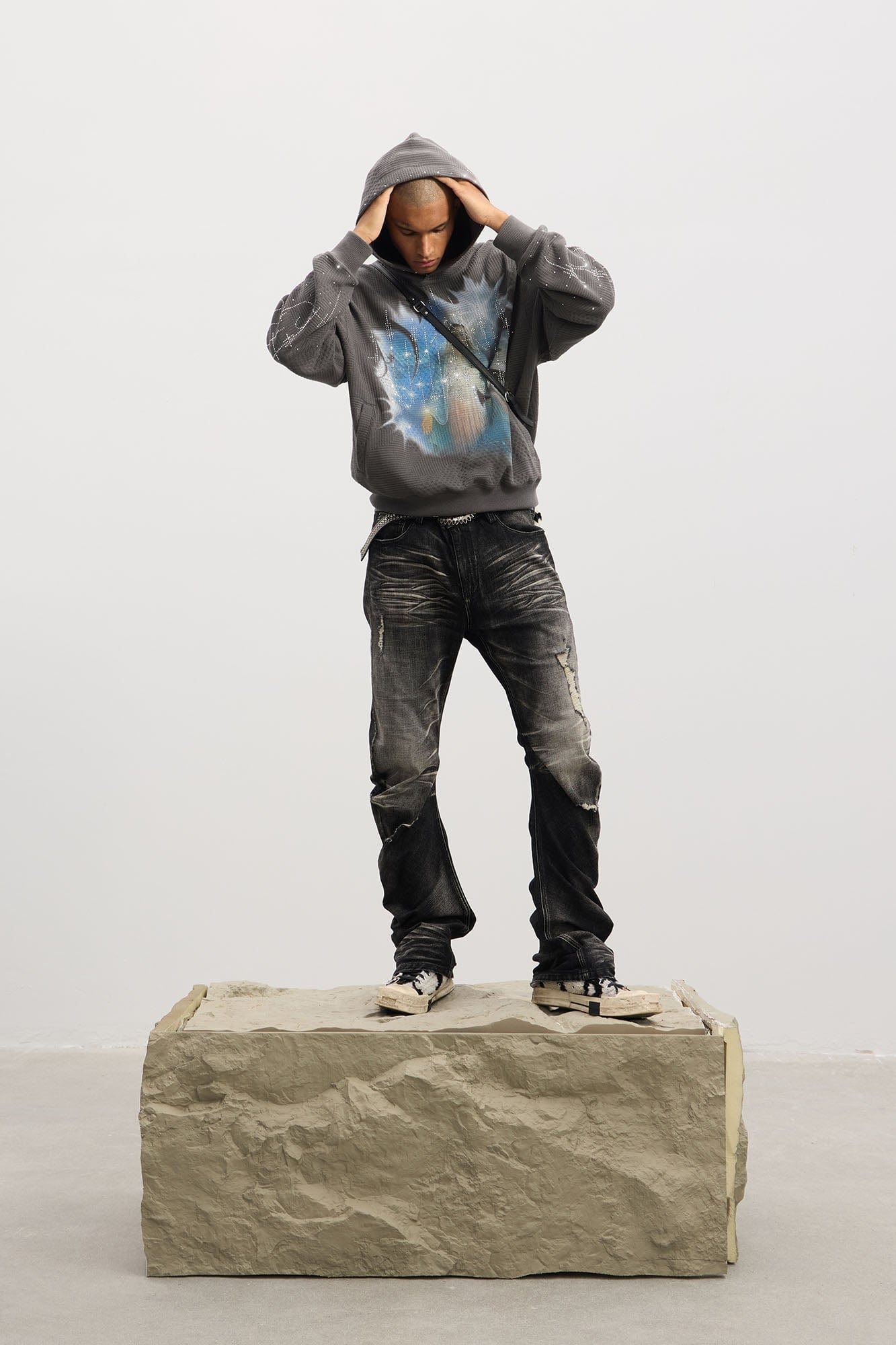 DND4DES Virgin Mary Graphic Rhinestone Hoodie, premium urban and streetwear designers apparel on PROJECTISR.com, DND4DES