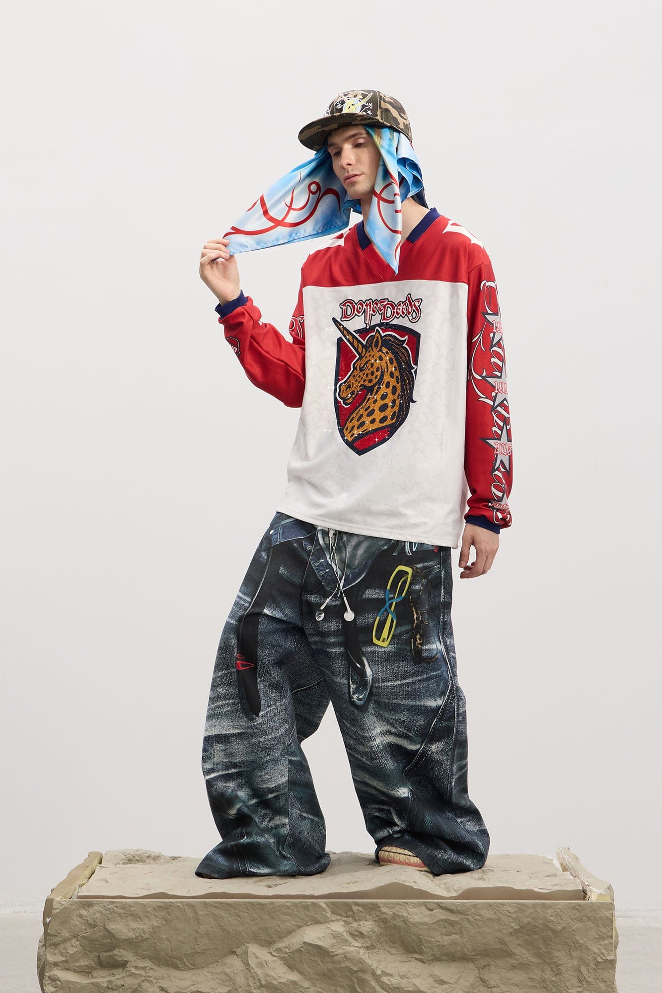 DND4DES Trompe-l'œil Double-Waist Baggy Jeans, premium urban and streetwear designers apparel on PROJECTISR.com, DND4DES