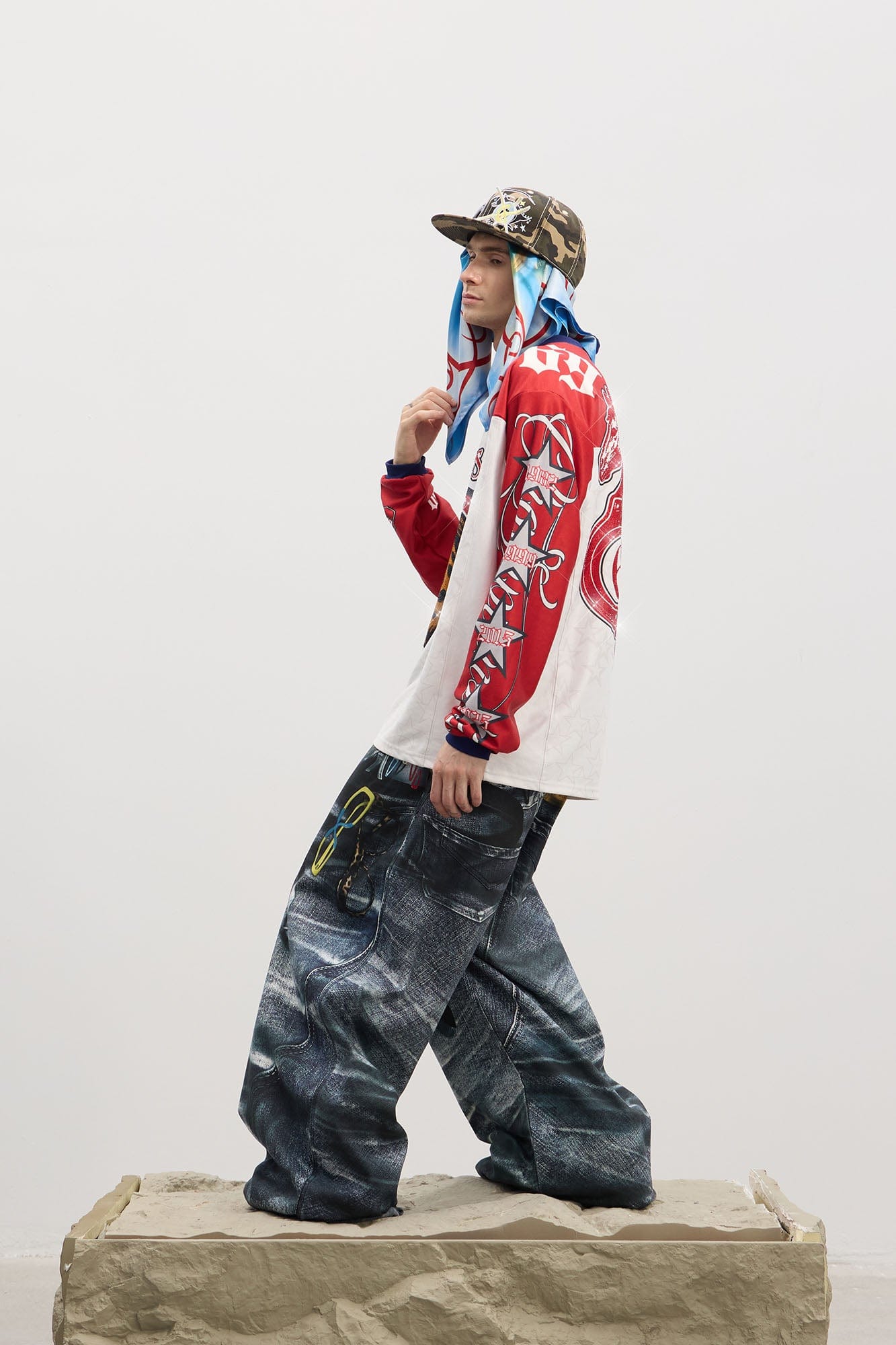 DND4DES Trompe-l'œil Double-Waist Baggy Jeans, premium urban and streetwear designers apparel on PROJECTISR.com, DND4DES