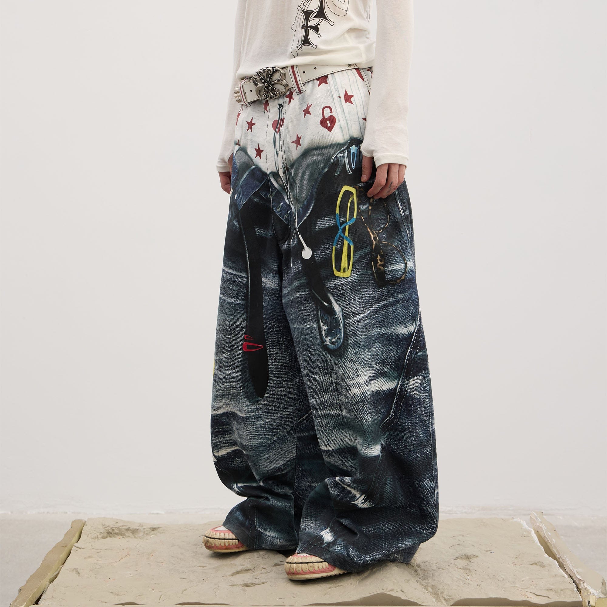 DND4DES Trompe-l'œil Double-Waist Baggy Jeans, premium urban and streetwear designers apparel on PROJECTISR.com, DND4DES