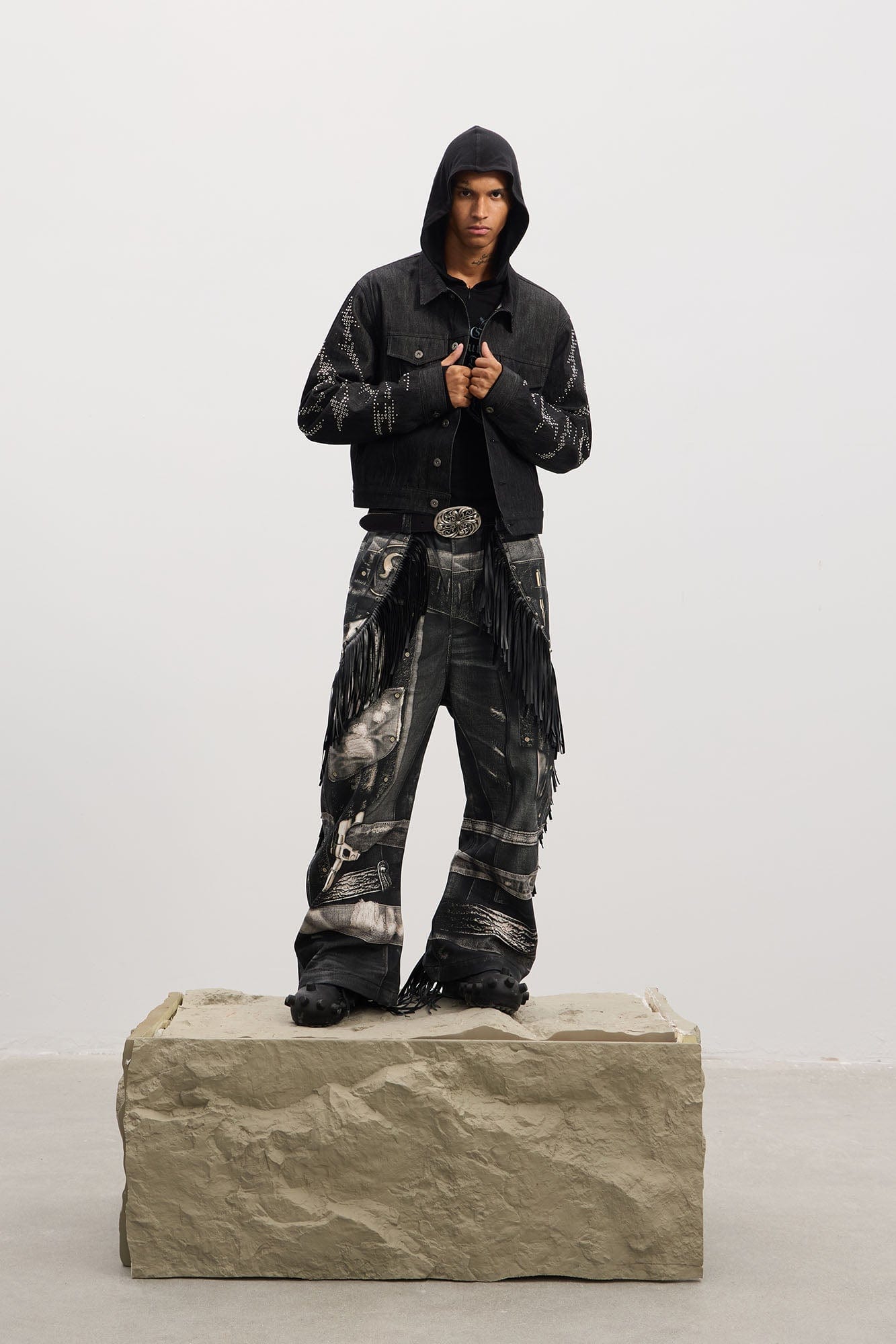 DND4DES Studded Tiger Stripe Baggy Jeans, premium urban and streetwear designers apparel on PROJECTISR.com, DND4DES
