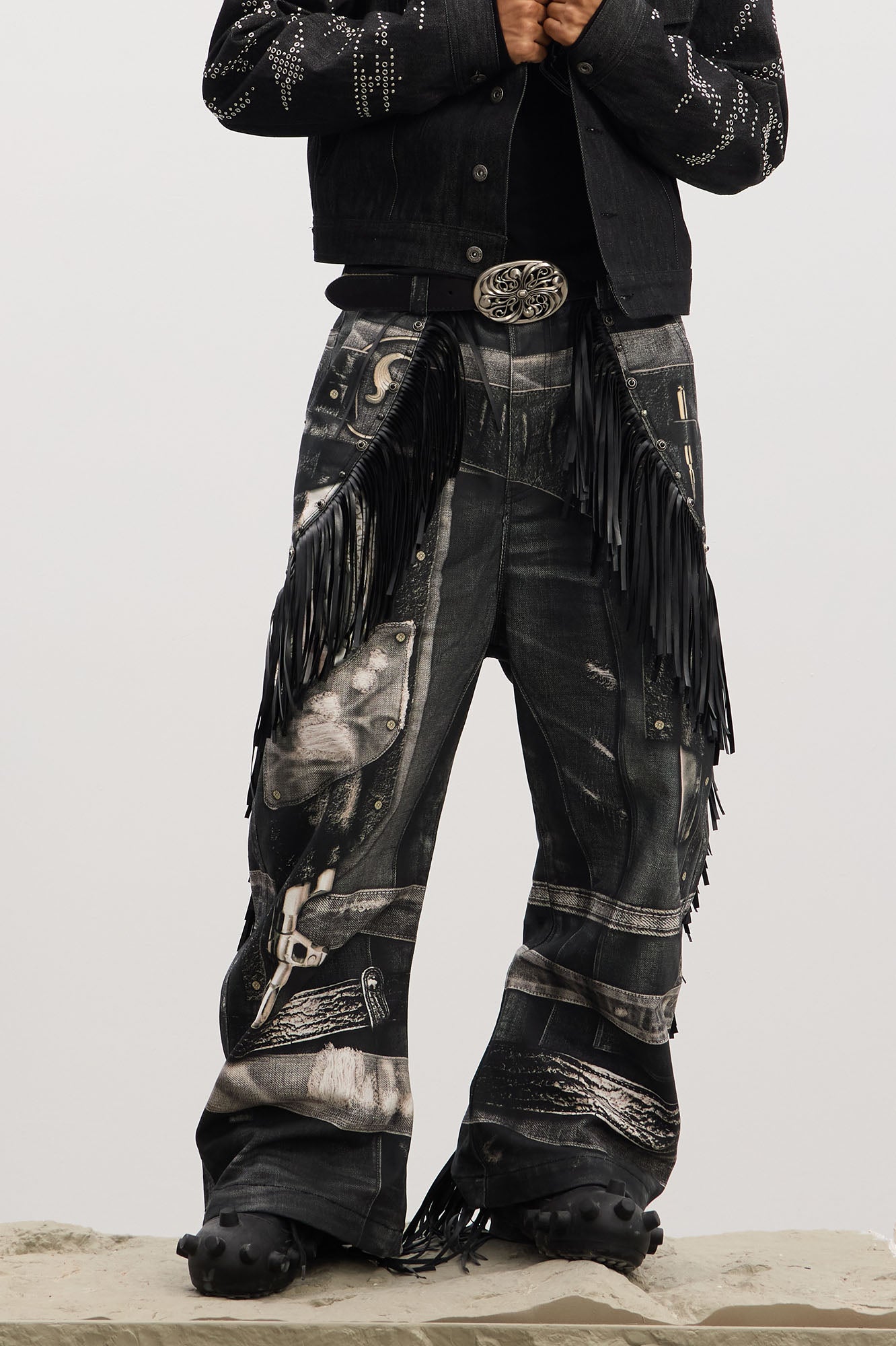 DND4DES Fringe Full-Print Baggy Jeans