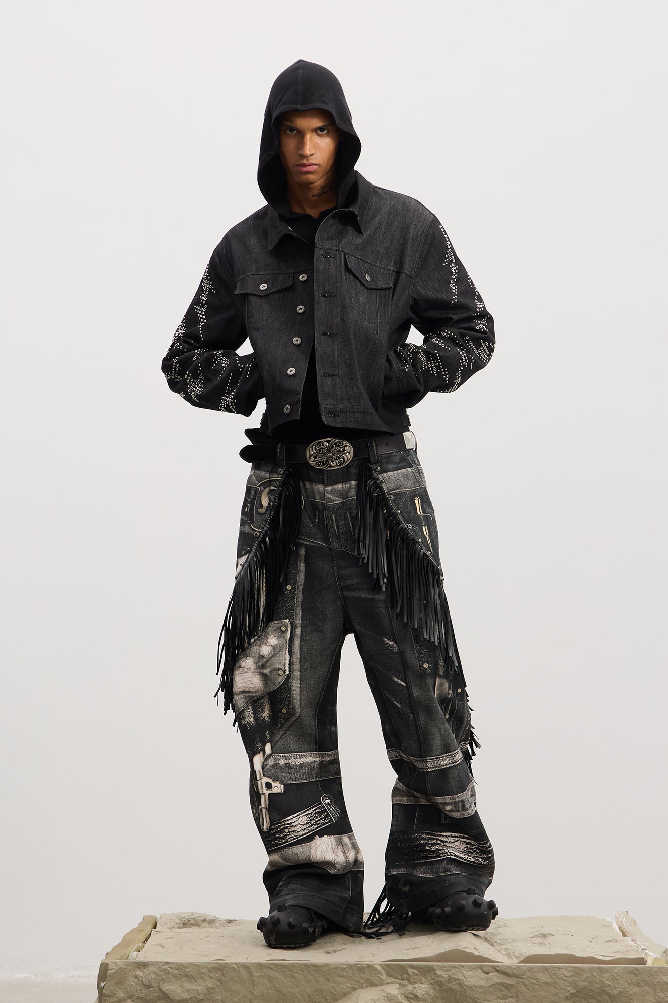 DND4DES Fringe Full-Print Baggy Jeans