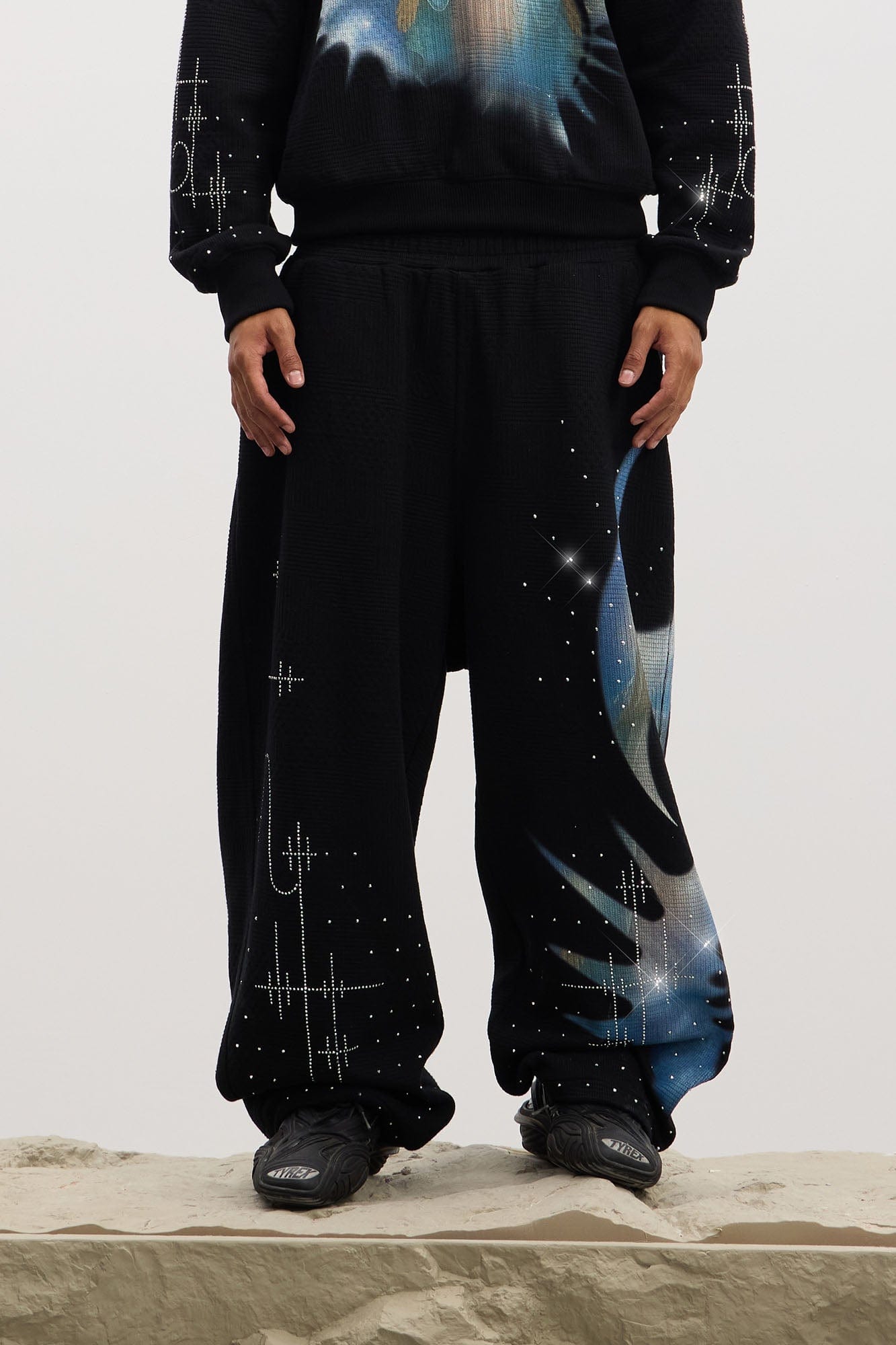 DND4DES Virgin Mary Graphic Rhinestone Sweatpants, premium urban and streetwear designers apparel on PROJECTISR.com, DND4DES