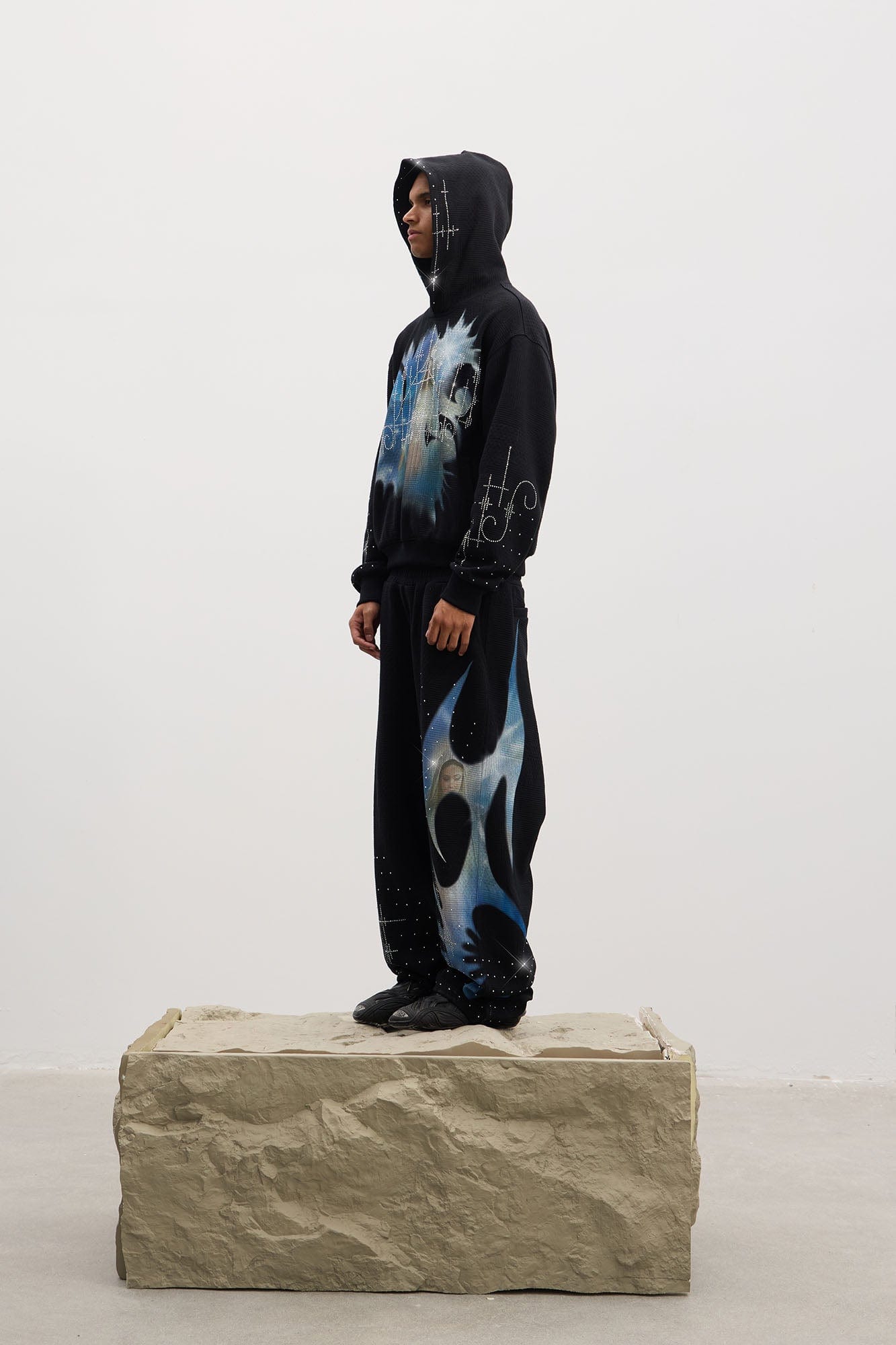 DND4DES Virgin Mary Graphic Rhinestone Sweatpants, premium urban and streetwear designers apparel on PROJECTISR.com, DND4DES