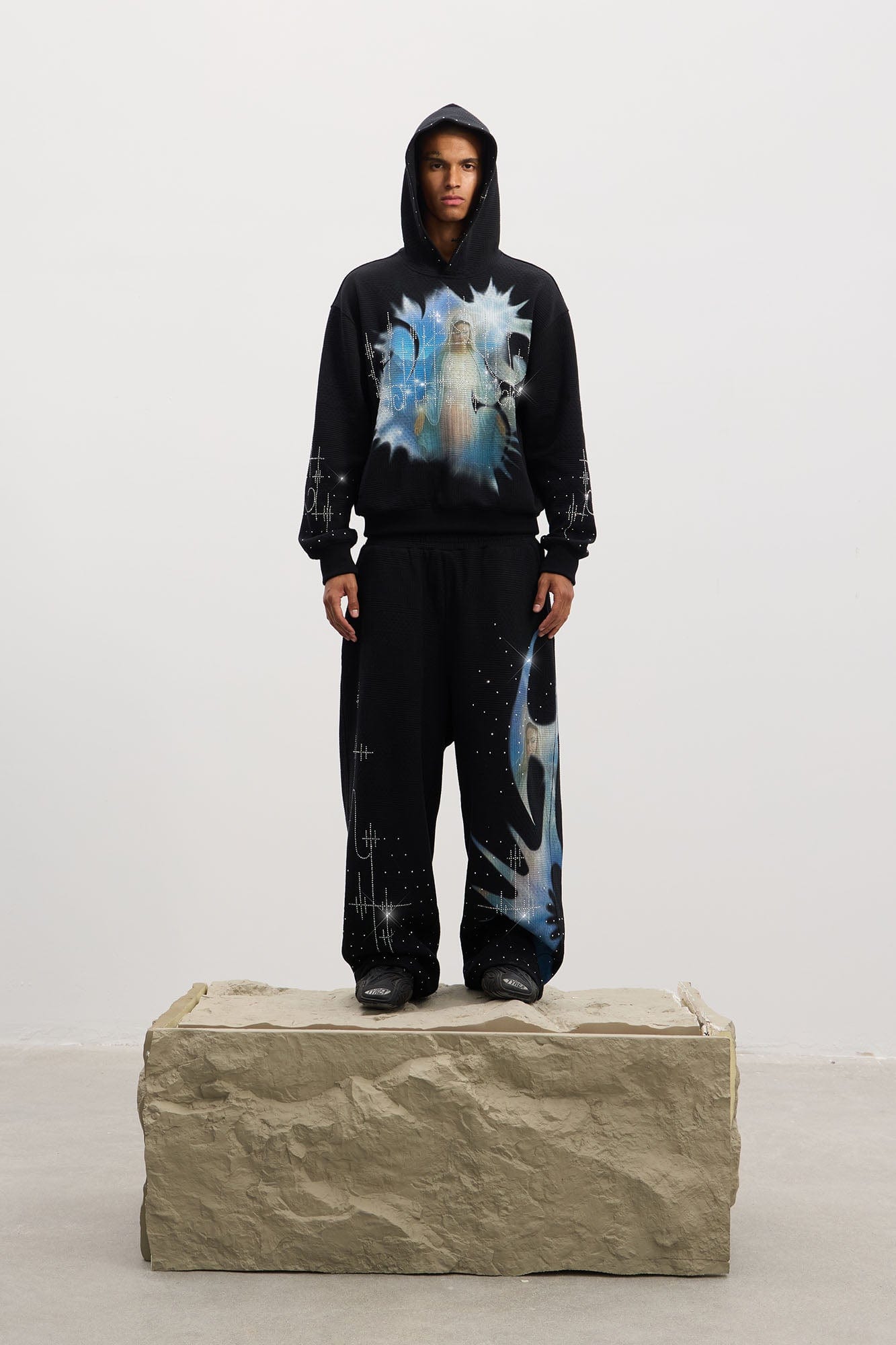 DND4DES Virgin Mary Graphic Rhinestone Sweatpants, premium urban and streetwear designers apparel on PROJECTISR.com, DND4DES