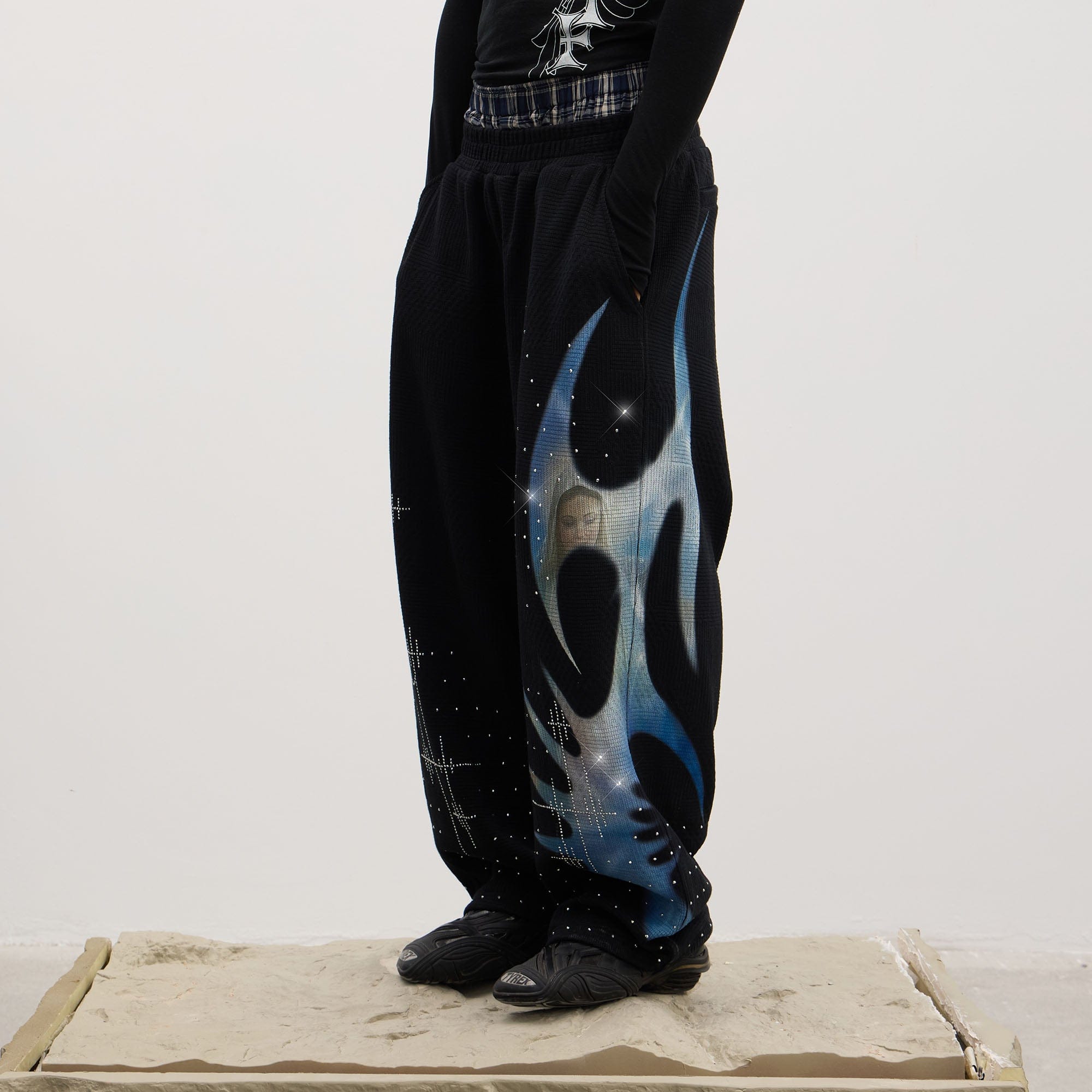 DND4DES Virgin Mary Graphic Rhinestone Sweatpants, premium urban and streetwear designers apparel on PROJECTISR.com, DND4DES