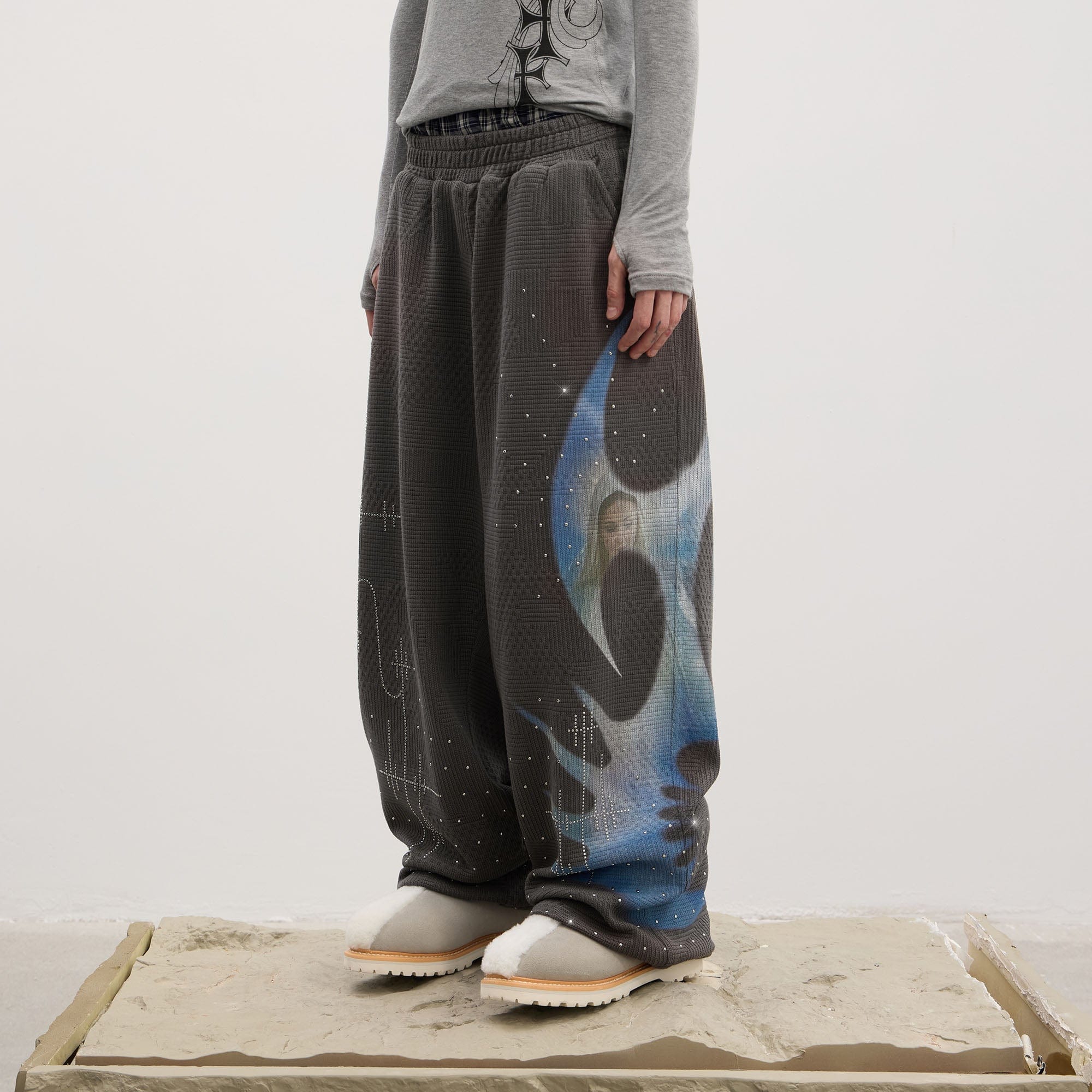 DND4DES Virgin Mary Graphic Rhinestone Sweatpants, premium urban and streetwear designers apparel on PROJECTISR.com, DND4DES