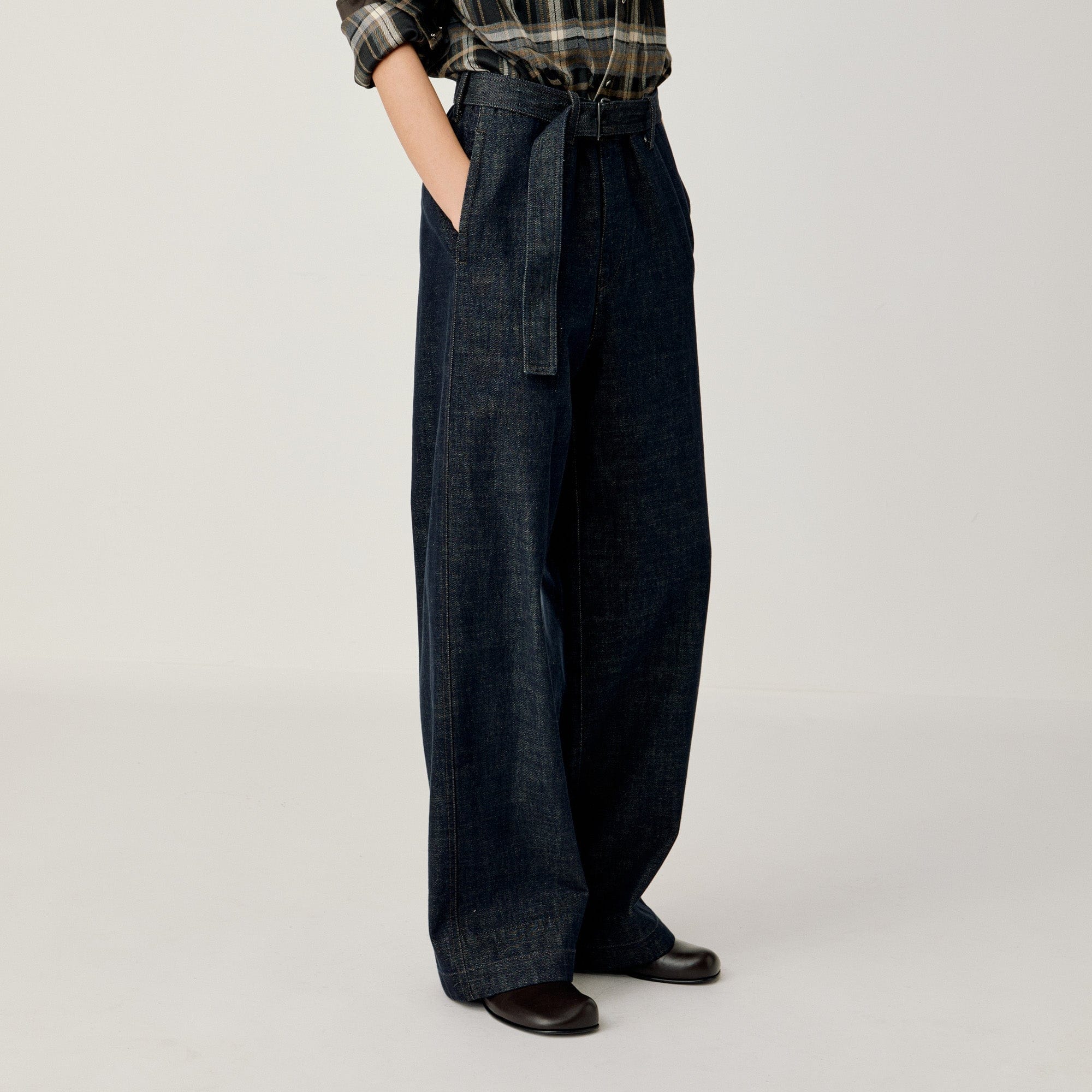 OPICLOTH Essential Washed Belted Wide-Leg Jeans, premium urban and streetwear designers apparel on PROJECTISR.com, OPICLOTH