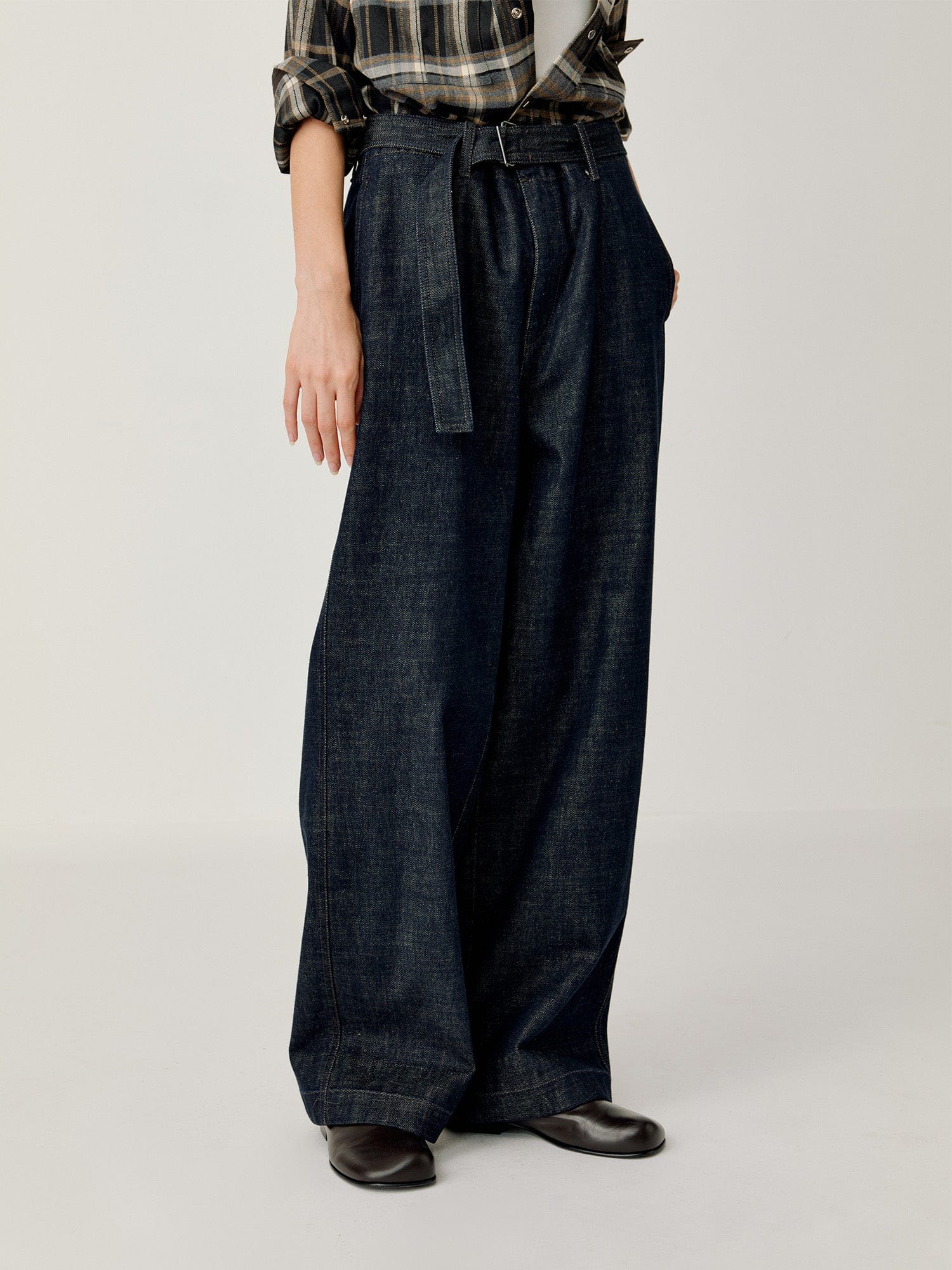 OPICLOTH Essential Washed Belted Wide-Leg Jeans, premium urban and streetwear designers apparel on PROJECTISR.com, OPICLOTH