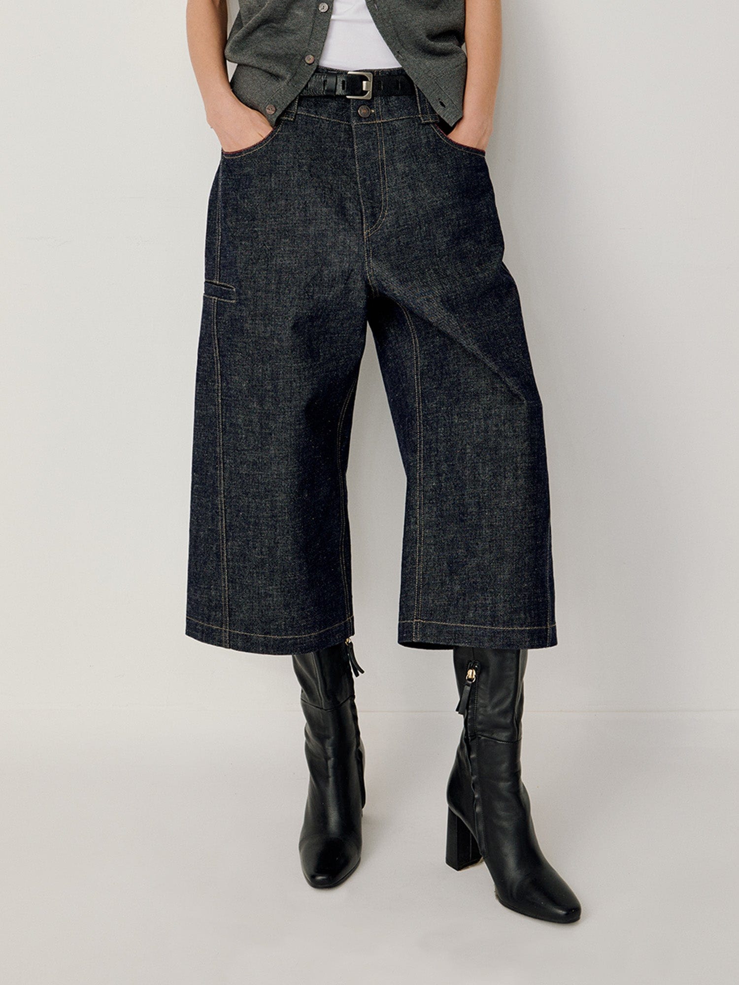 OPICLOTH Essential Stitched Cropped Raw Jeans, premium urban and streetwear designers apparel on PROJECTISR.com, OPICLOTH