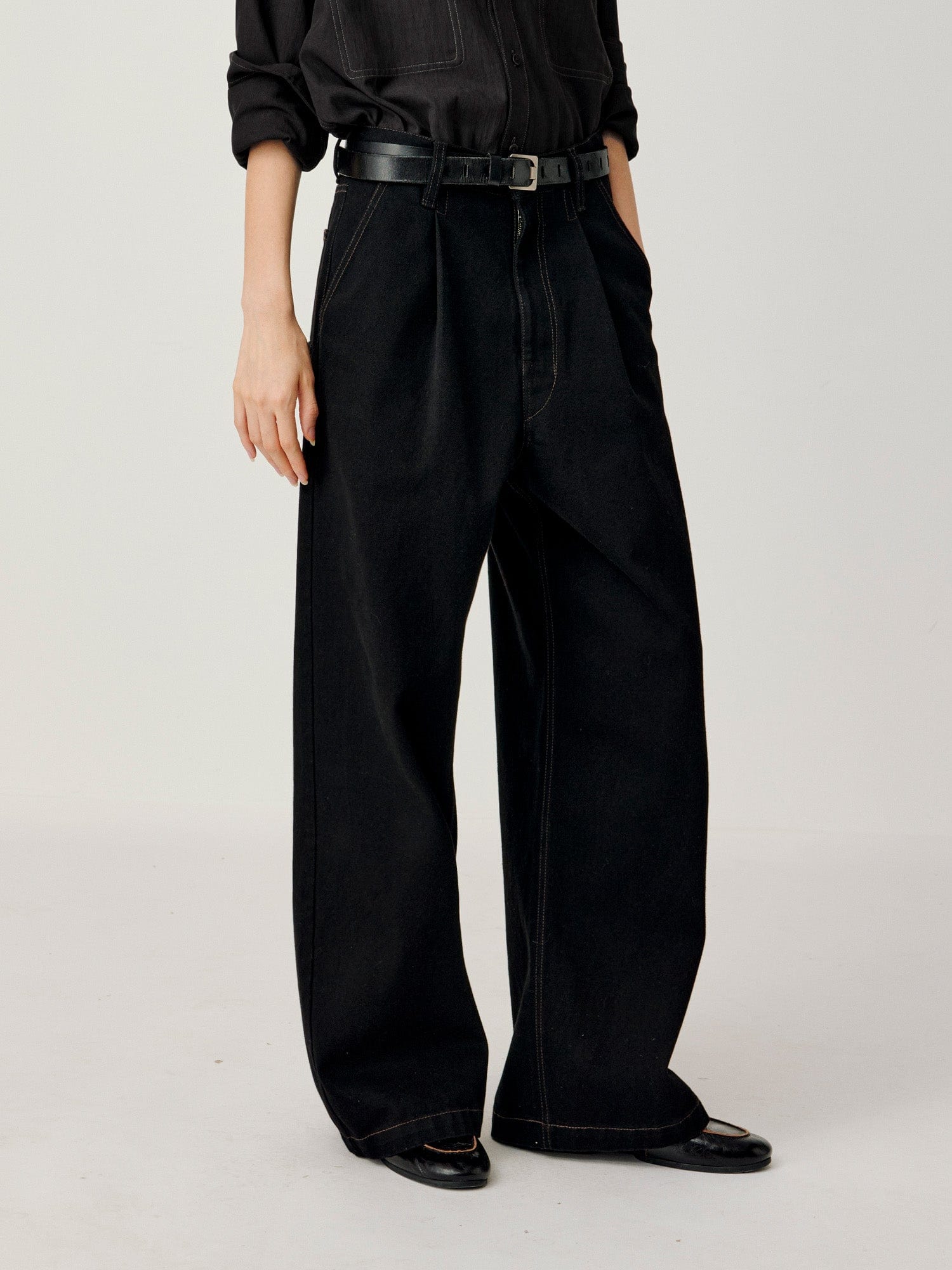 OPICLOTH Washed Contrast Stitch Wide-Leg Jeans, premium urban and streetwear designers apparel on PROJECTISR.com, OPICLOTH