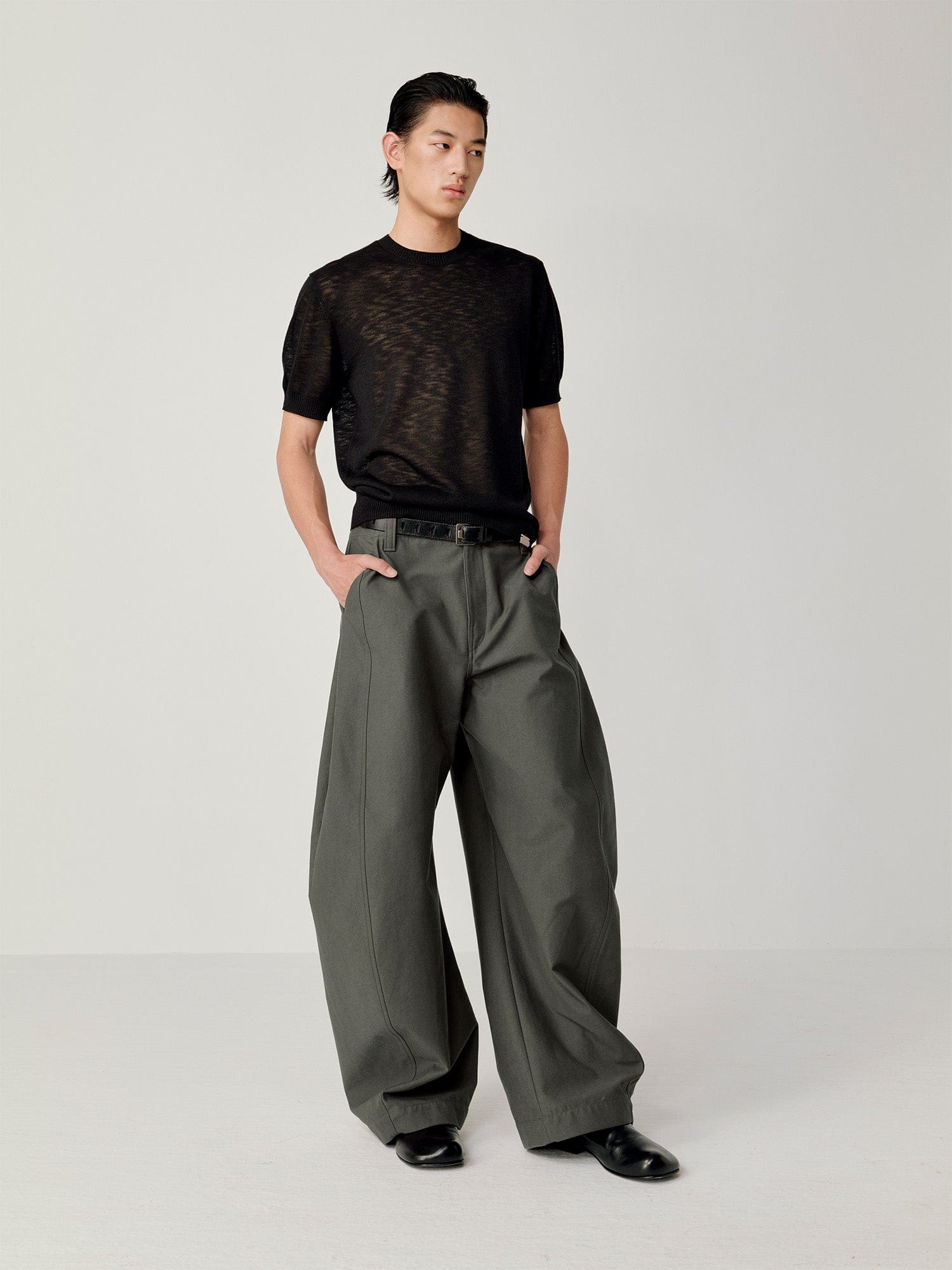 OPICLOTH Retro Curved-Cut Tailored Pants, premium urban and streetwear designers apparel on PROJECTISR.com, OPICLOTH