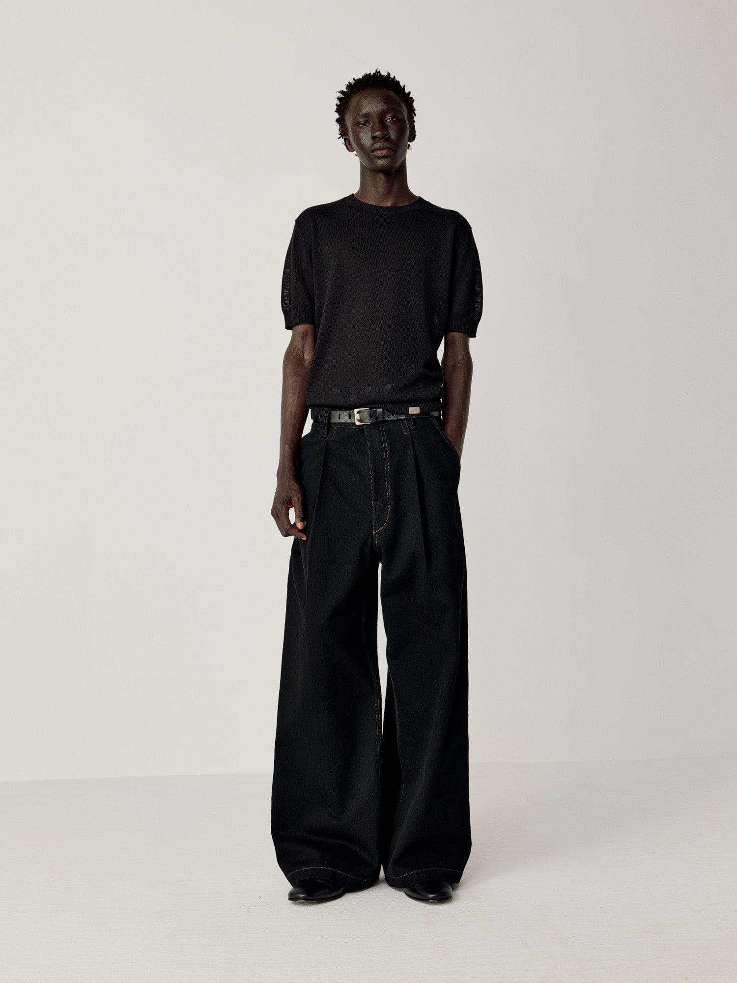 OPICLOTH Washed Contrast Stitch Wide-Leg Jeans, premium urban and streetwear designers apparel on PROJECTISR.com, OPICLOTH