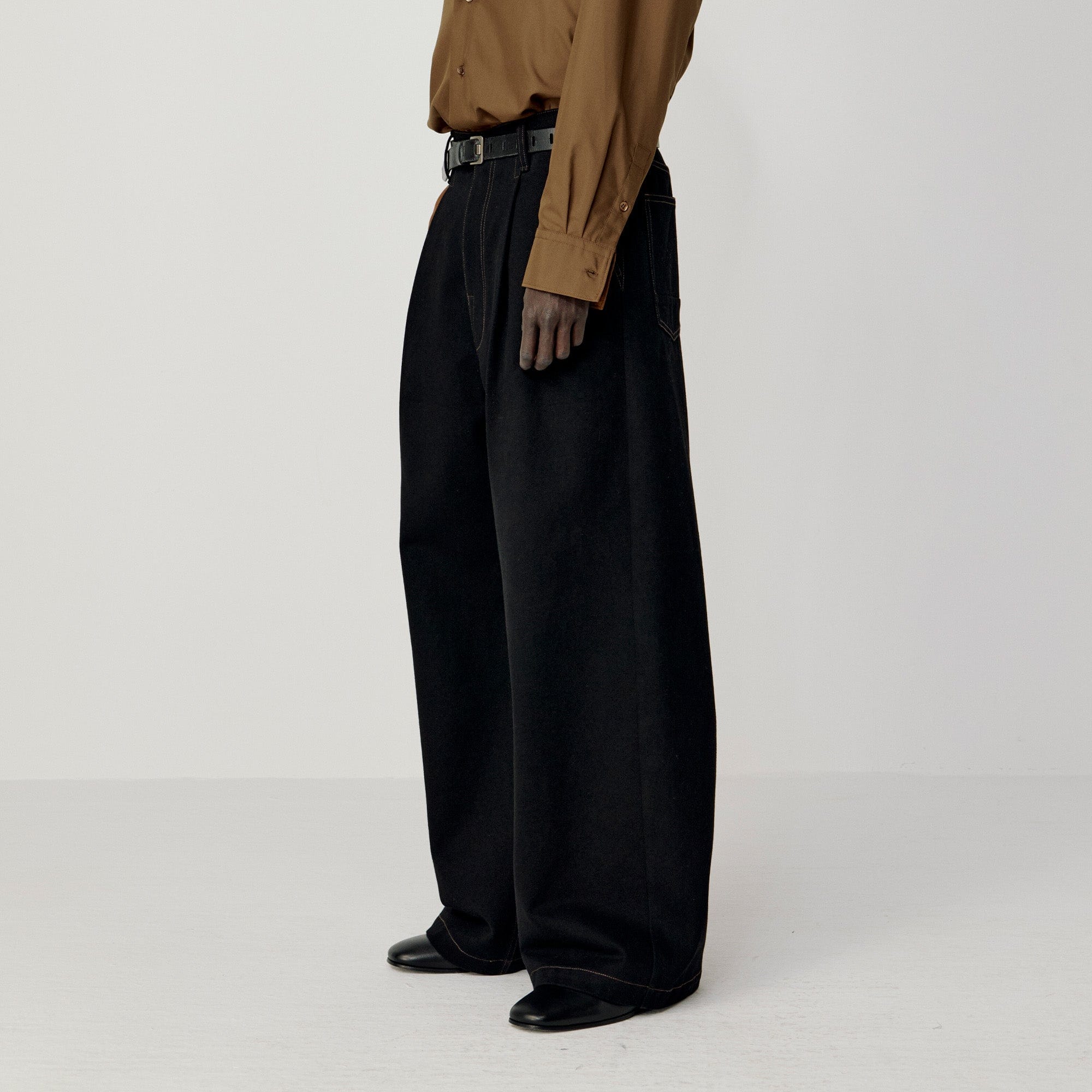 OPICLOTH Washed Contrast Stitch Wide-Leg Jeans, premium urban and streetwear designers apparel on PROJECTISR.com, OPICLOTH