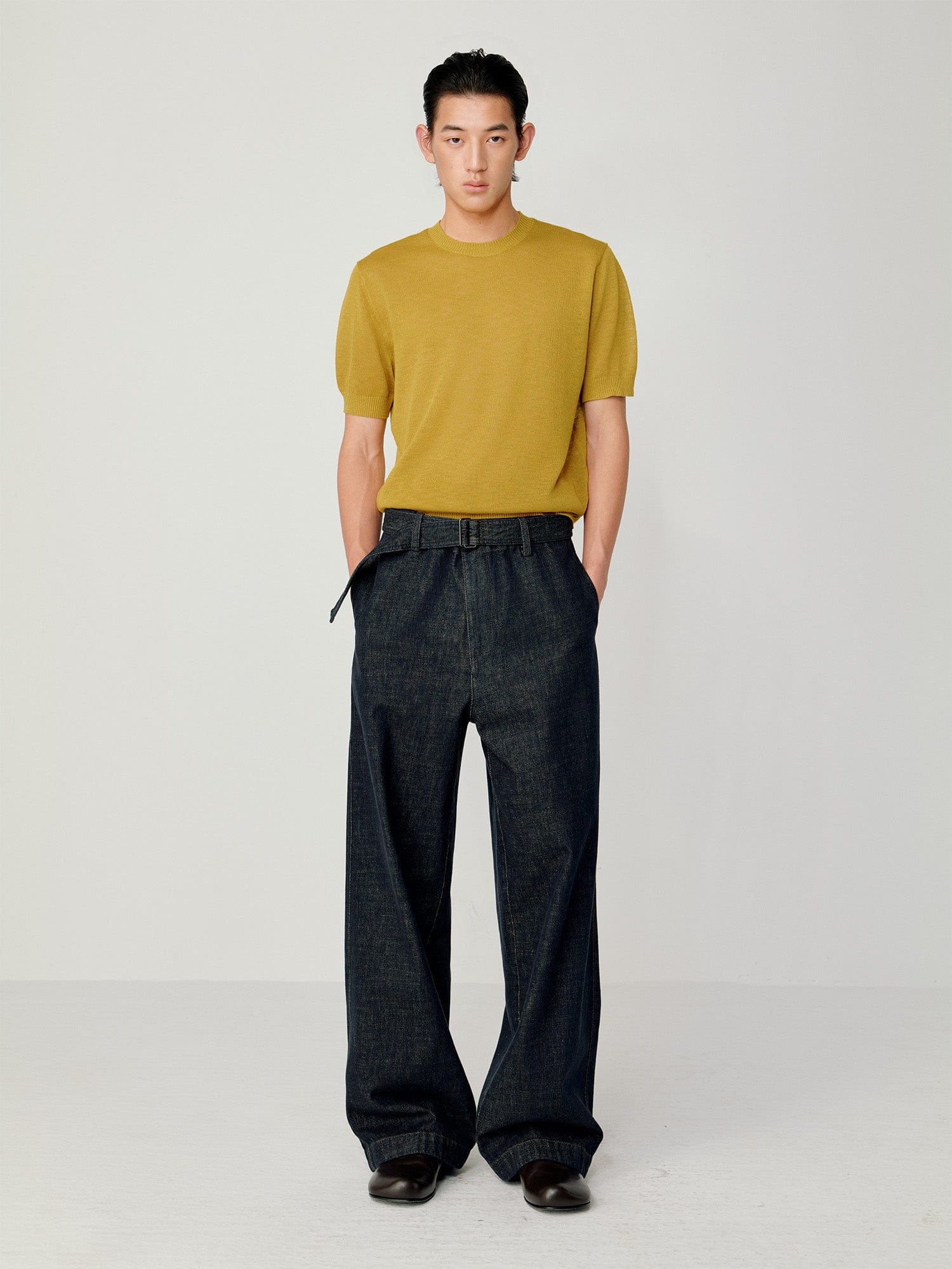 OPICLOTH Essential Washed Belted Wide-Leg Jeans, premium urban and streetwear designers apparel on PROJECTISR.com, OPICLOTH