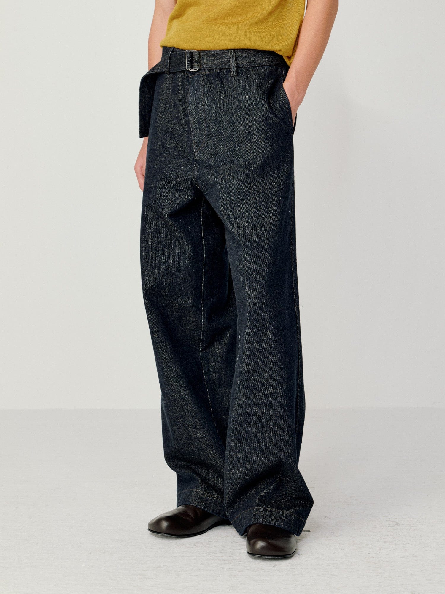 OPICLOTH Essential Washed Belted Wide-Leg Jeans, premium urban and streetwear designers apparel on PROJECTISR.com, OPICLOTH