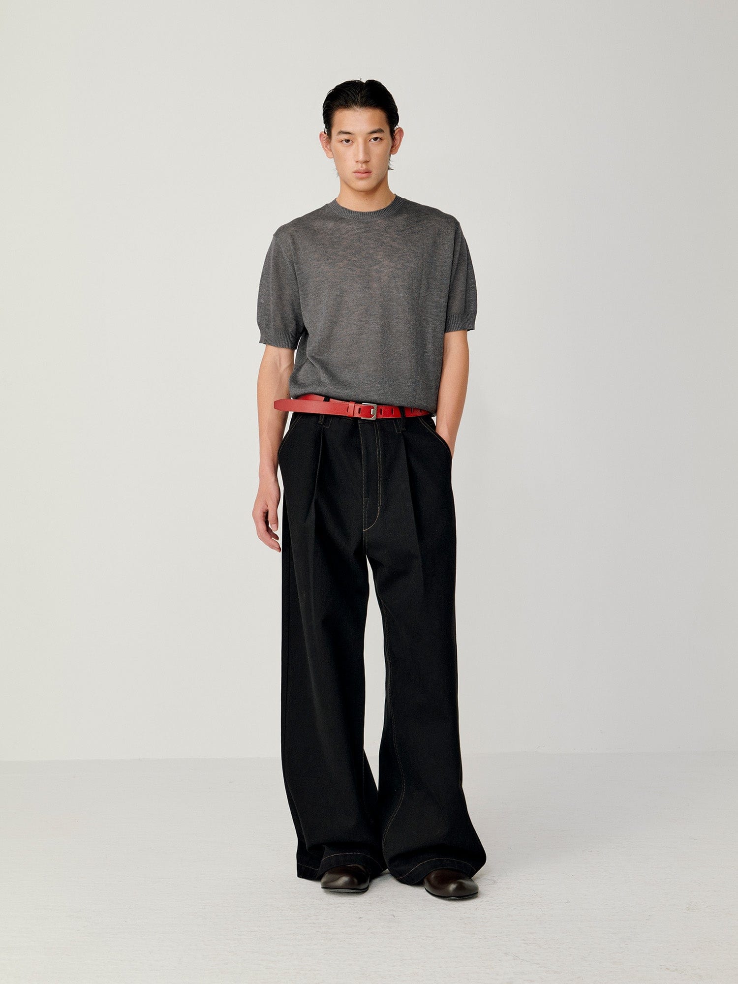 OPICLOTH Washed Contrast Stitch Wide-Leg Jeans, premium urban and streetwear designers apparel on PROJECTISR.com, OPICLOTH
