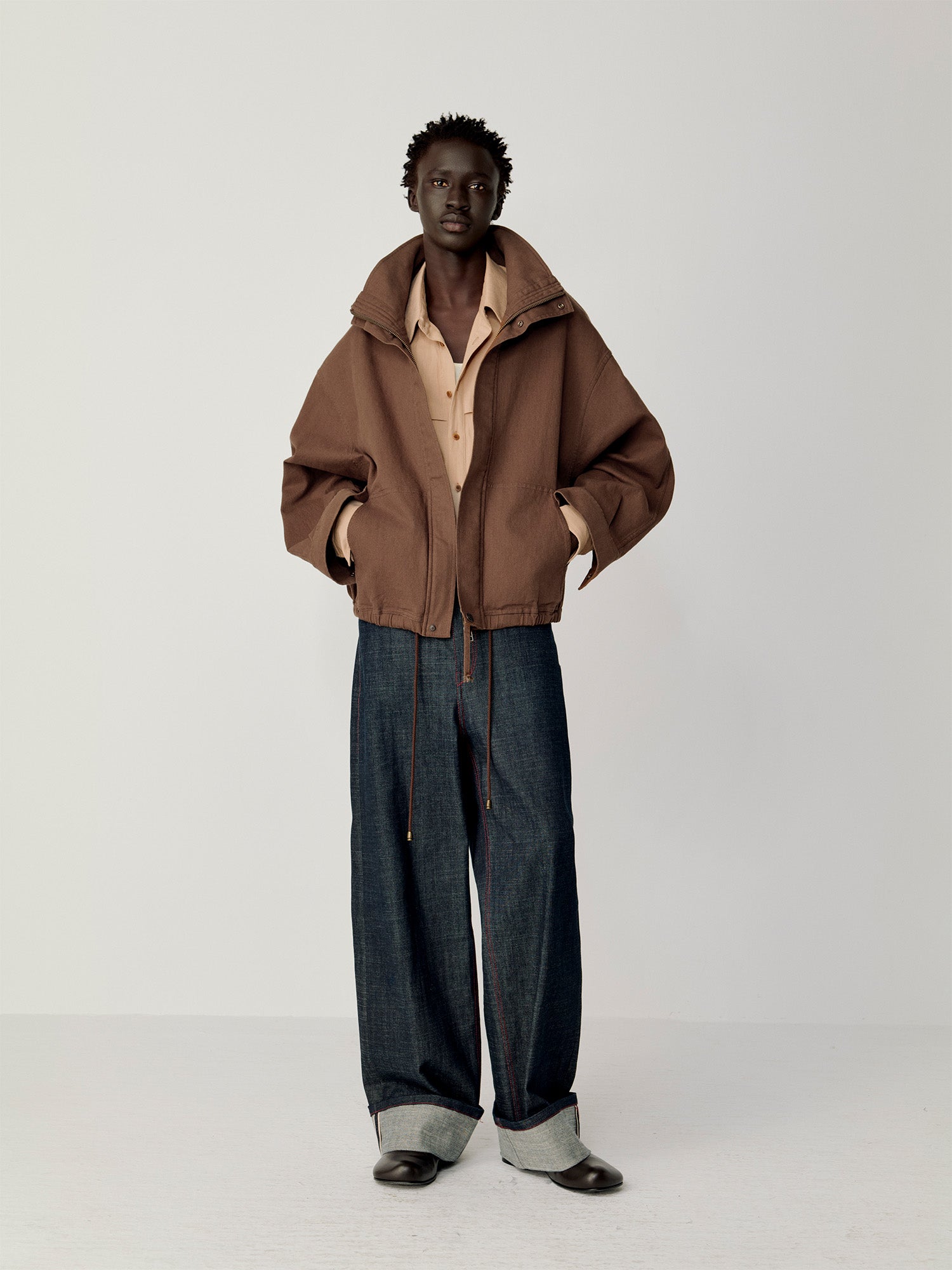 OPICLOTH Stand-Collar Drawstring Utility Hooded Jacket