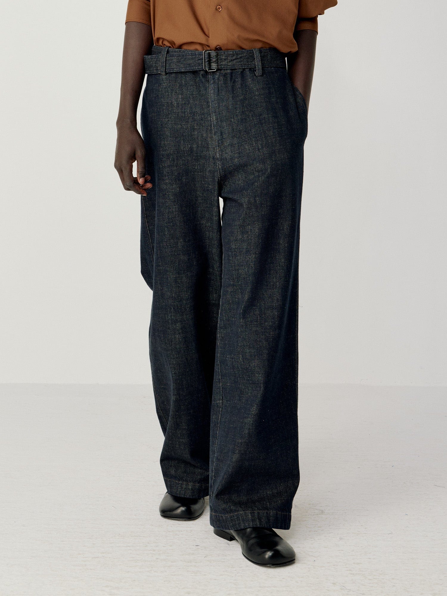 OPICLOTH Essential Washed Belted Wide-Leg Jeans, premium urban and streetwear designers apparel on PROJECTISR.com, OPICLOTH