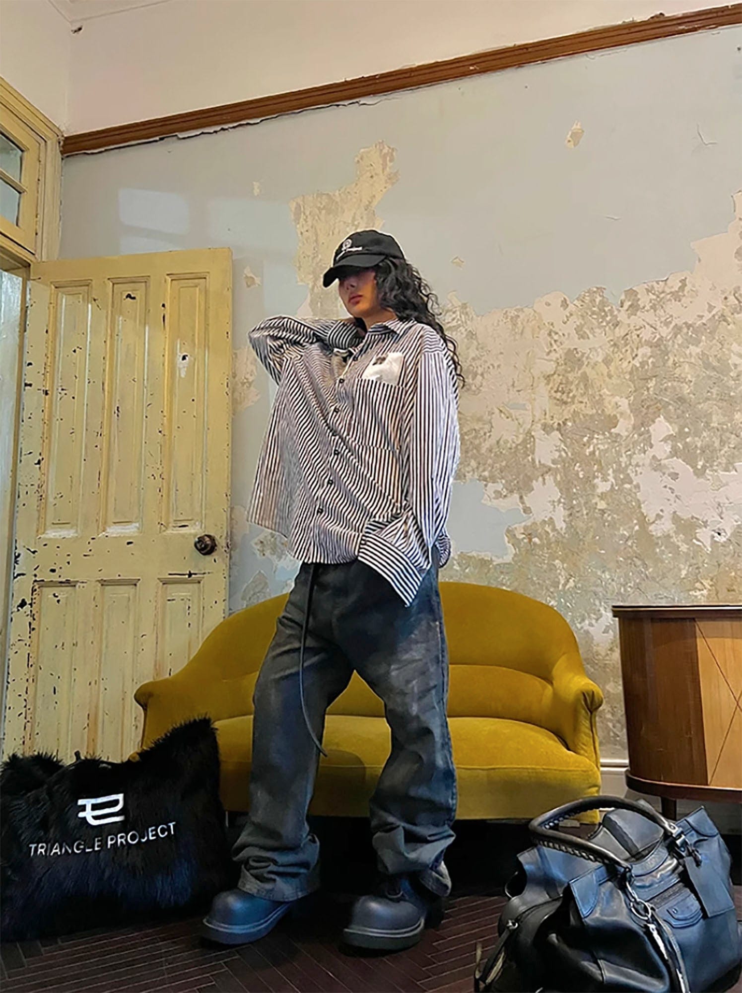 TRIANGLE PROJECT Dirty-Washed Paint-Splattered Straight-Leg Denim Pants, premium urban and streetwear designers apparel on PROJECTISR.com, TRIANGLE PROJECT