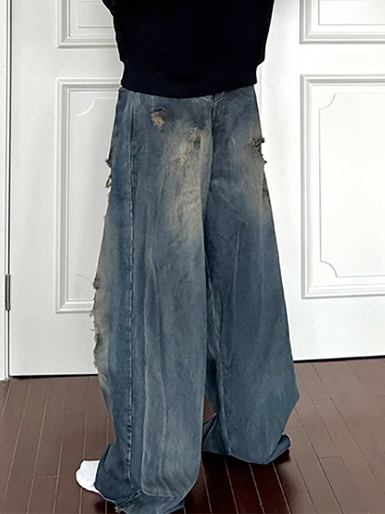 TRIANGLE PROJECT Layered Washed Oversized Ripped Jeans, premium urban and streetwear designers apparel on PROJECTISR.com, TRIANGLE PROJECT