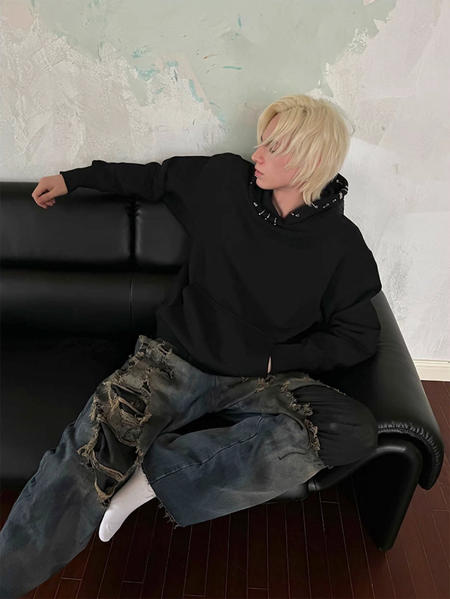 TRIANGLE PROJECT Layered Washed Oversized Ripped Jeans, premium urban and streetwear designers apparel on PROJECTISR.com, TRIANGLE PROJECT