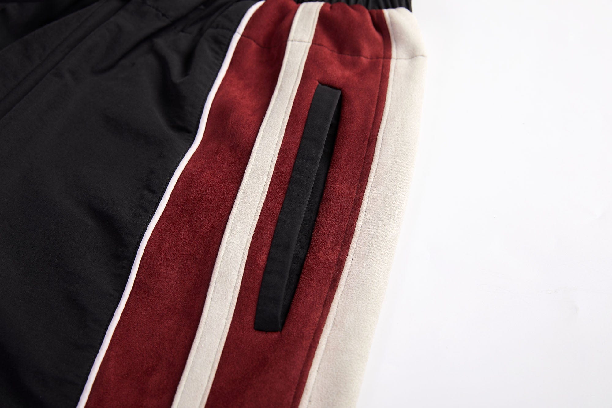 ERROR CODE ROBOT Diagonal Stripe Suede Track Pants, premium urban and streetwear designers apparel on PROJECTISR.com, ERROR CODE ROBOT