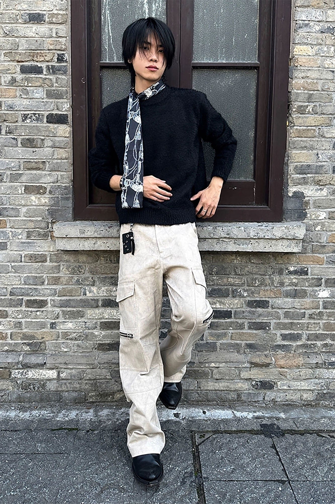 OKAYTHXBYE Muted Marble Multi-Pocket Panel Flared Cargo Pants, premium urban and streetwear designers apparel on PROJECTISR.com, OKAYTHXBYE