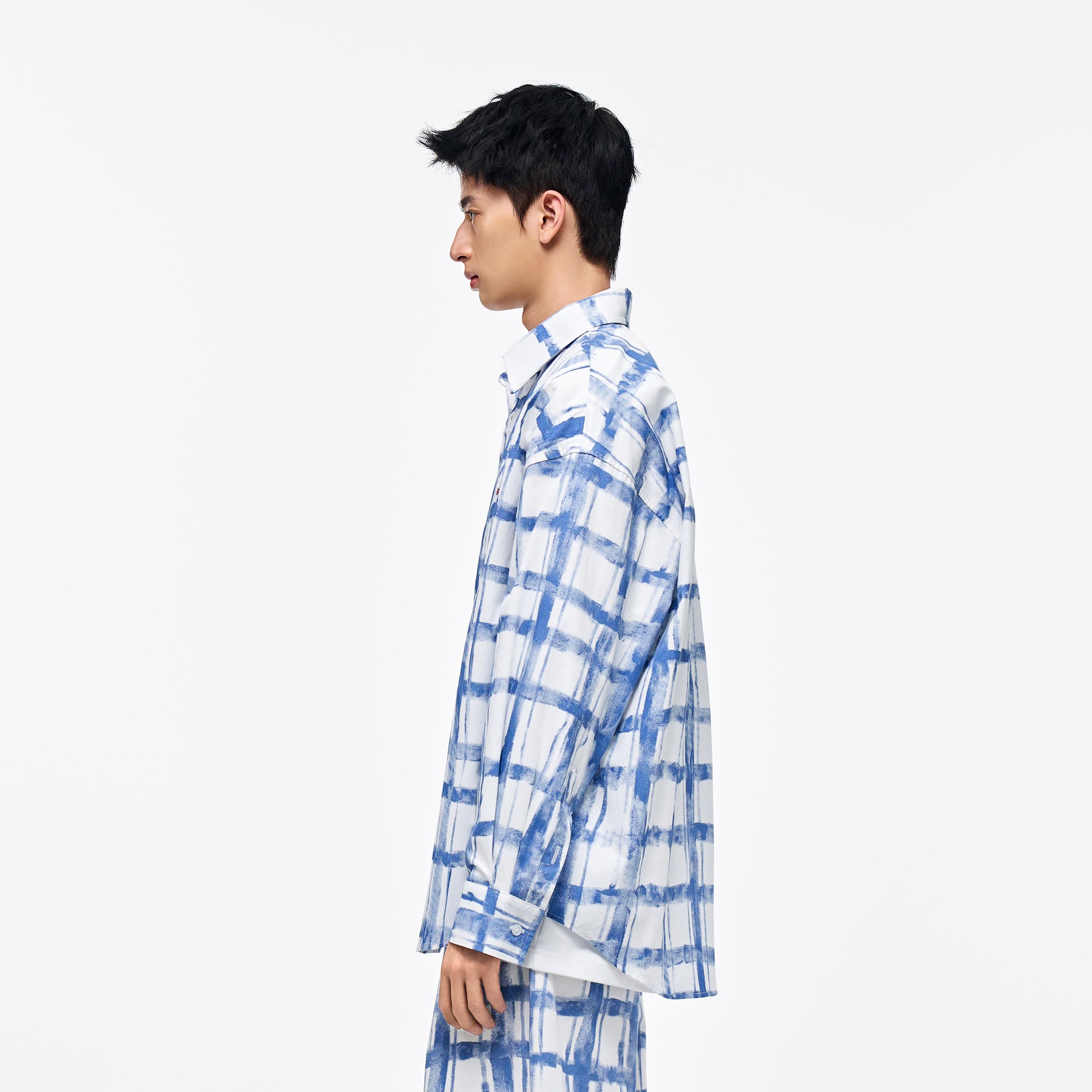 OVERLAPS Brush-Paint Grid Oversized Shirt, premium urban and streetwear designers apparel on PROJECTISR.com, OVERLAPS