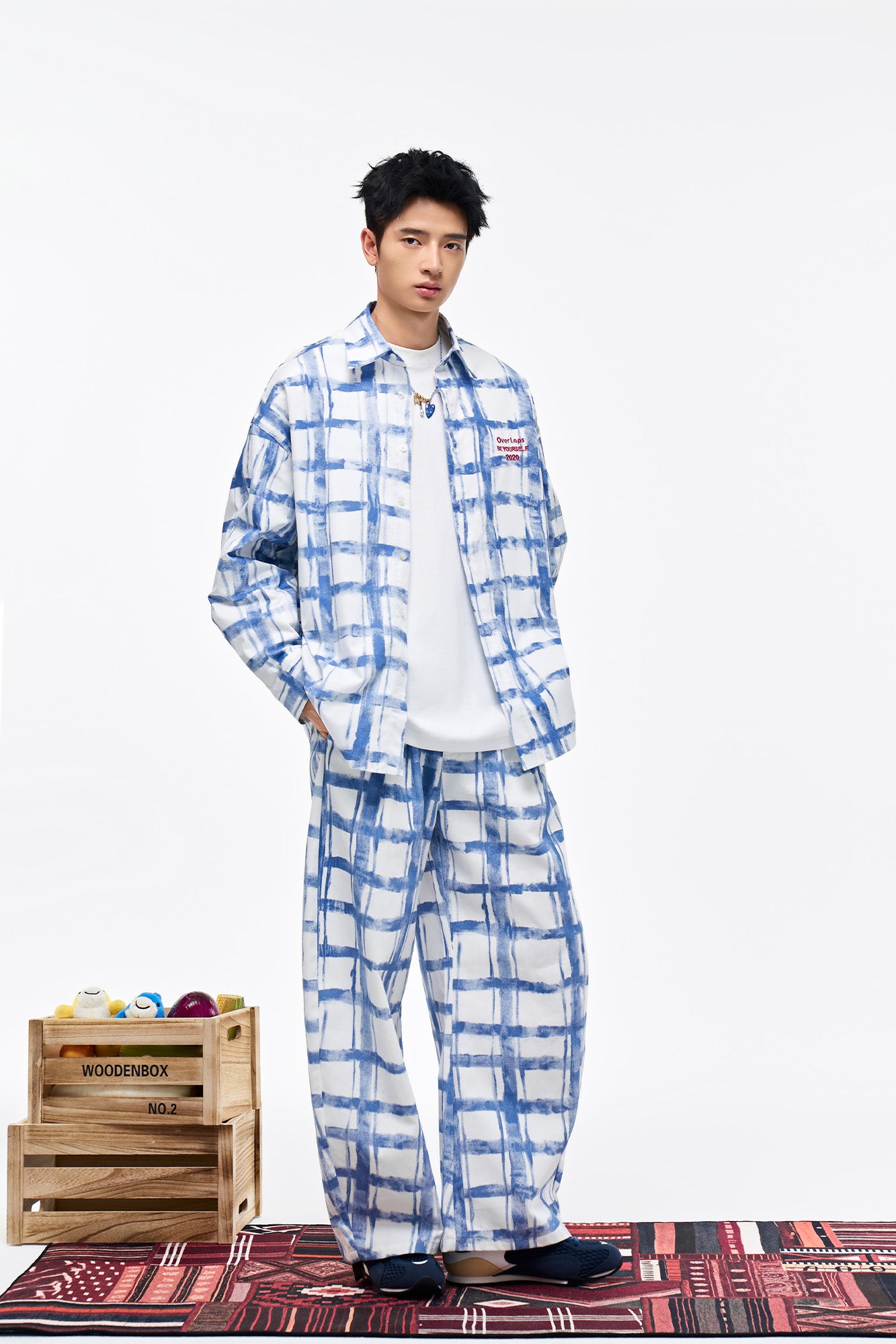 OVERLAPS Brush-Paint Grid Oversized Shirt, premium urban and streetwear designers apparel on PROJECTISR.com, OVERLAPS