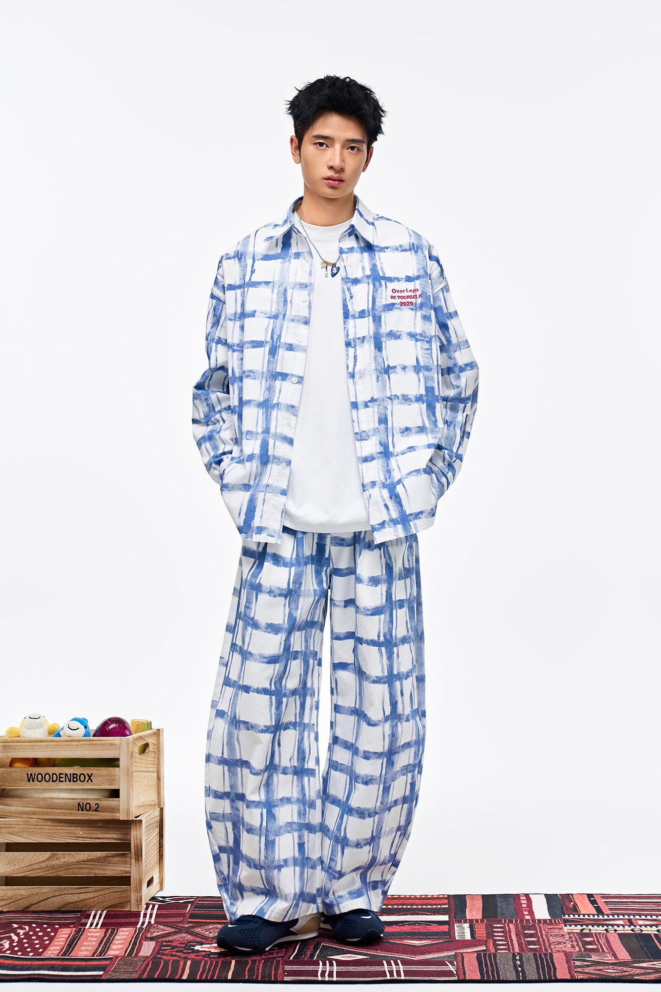 OVERLAPS Brush-Paint Grid Oversized Shirt, premium urban and streetwear designers apparel on PROJECTISR.com, OVERLAPS