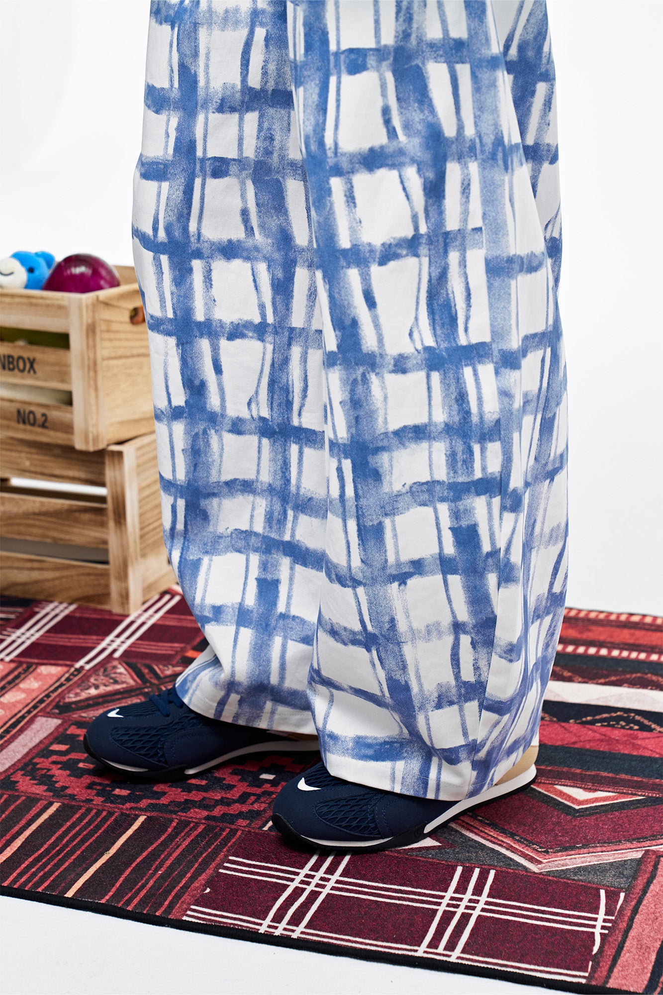 OVERLAPS Brush-Paint Grid Wide-Leg Pants, premium urban and streetwear designers apparel on PROJECTISR.com, OVERLAPS
