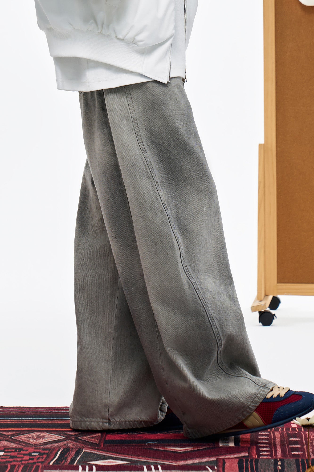 OVERLAPS Washed Drawstring Wide-Leg Jeans, premium urban and streetwear designers apparel on PROJECTISR.com, OVERLAPS