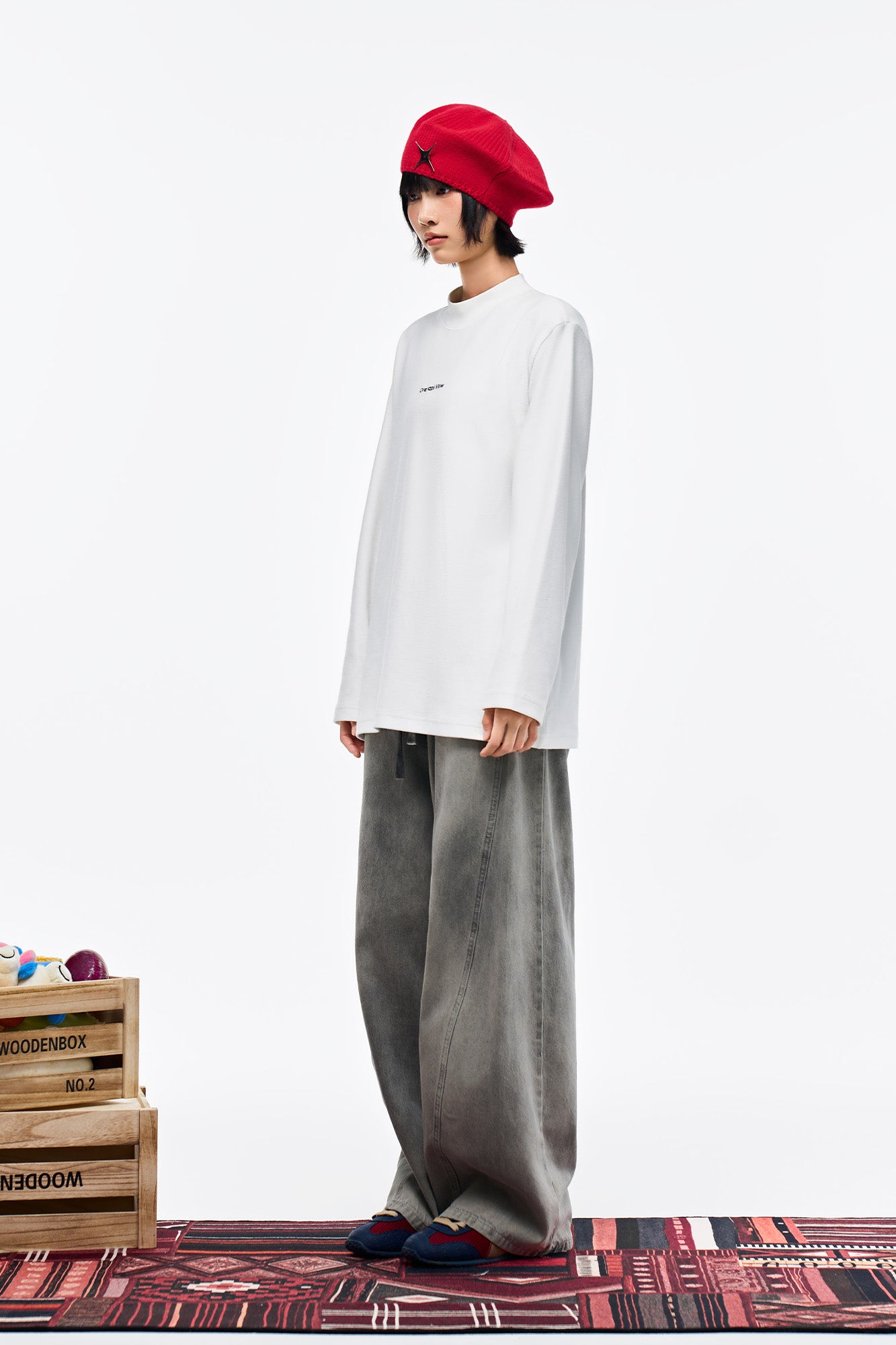 OVERLAPS Washed Drawstring Wide-Leg Jeans, premium urban and streetwear designers apparel on PROJECTISR.com, OVERLAPS