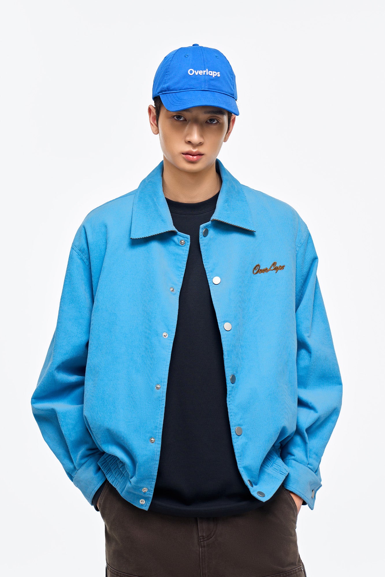 OVERLAPS Embroidered LOGO Utility Snap Jacket, premium urban and streetwear designers apparel on PROJECTISR.com, OVERLAPS