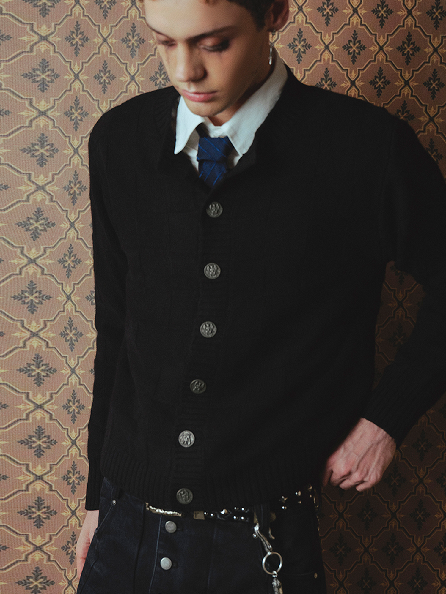 RICHILL Classic Grid Crewneck Cardigan