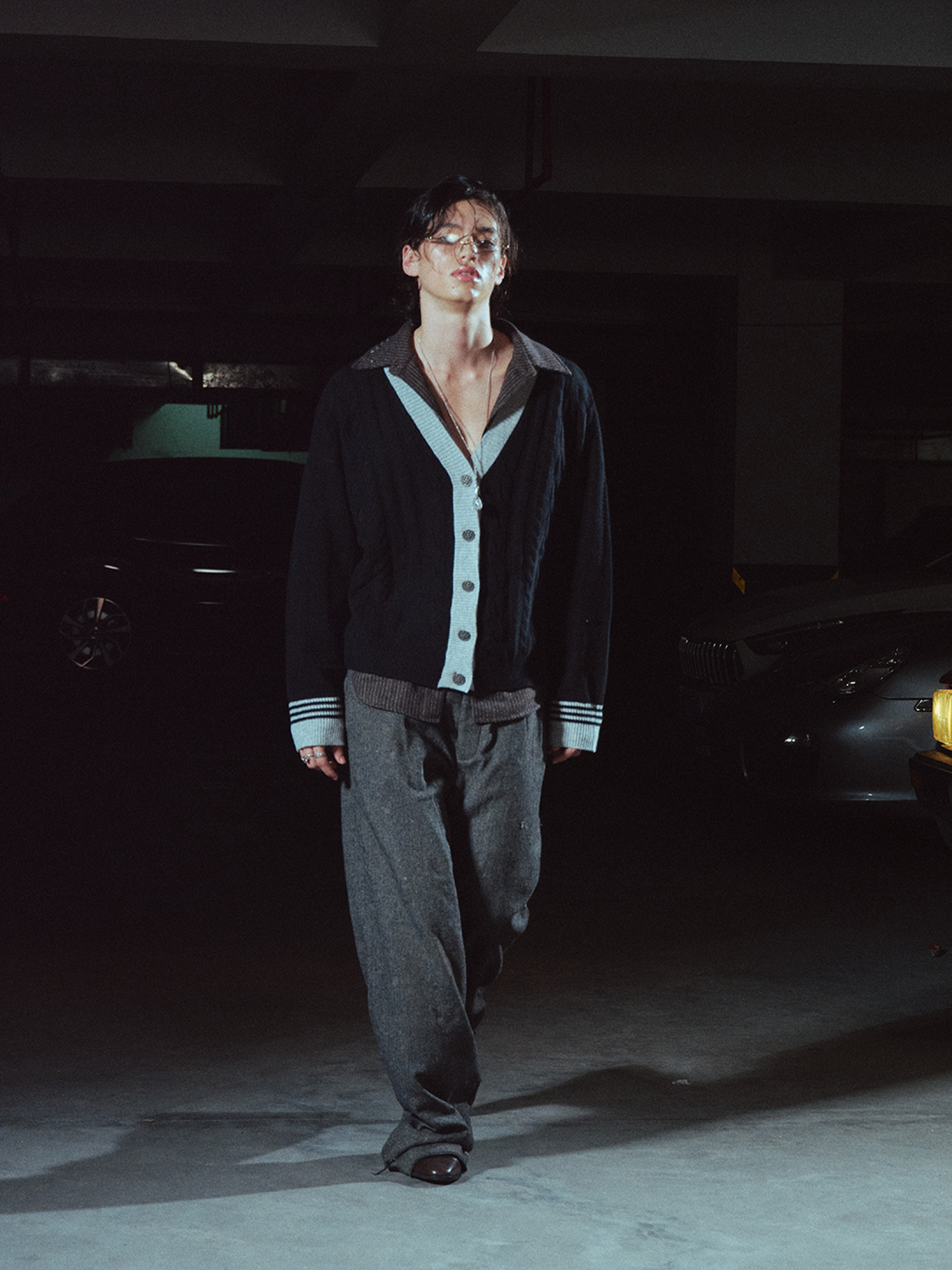 RICHILL Contrast Trim Cable Knit Cardigan