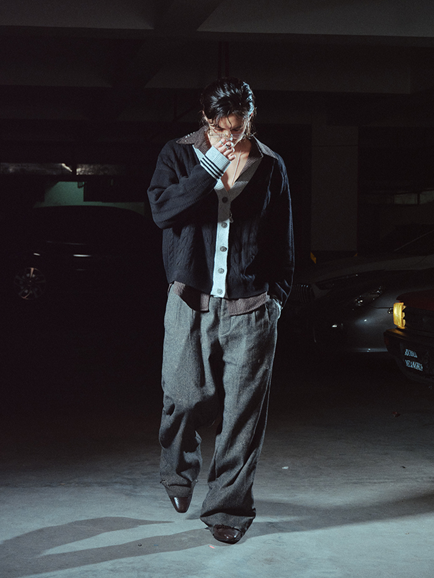 RICHILL Contrast Trim Cable Knit Cardigan