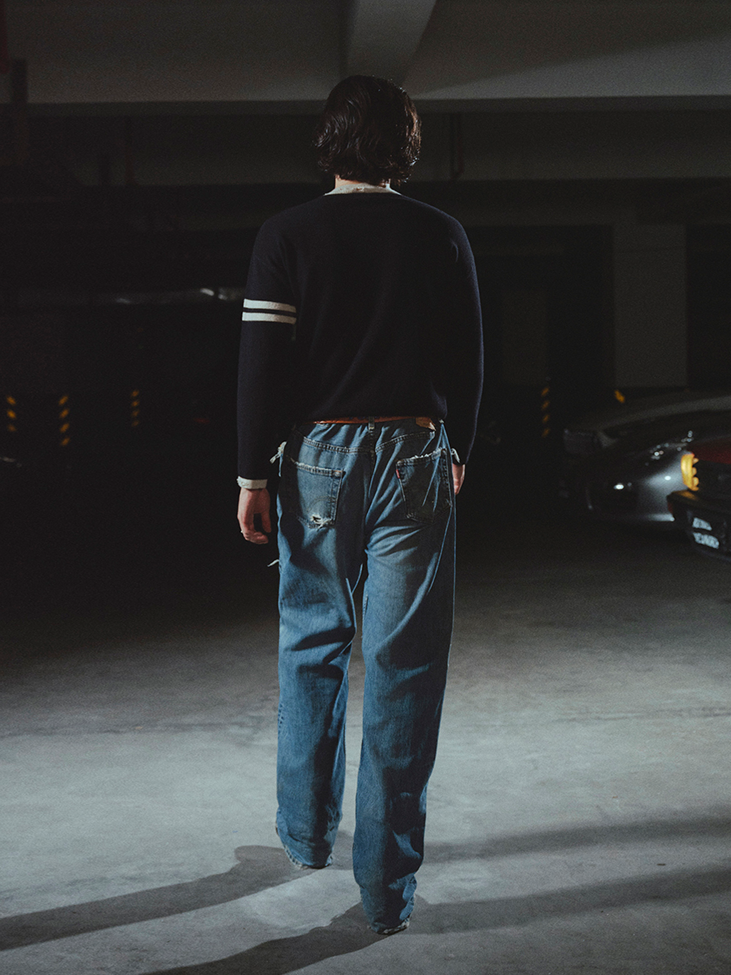 RICHILL Distressed V-Neck Coin-Button Wool Sweater