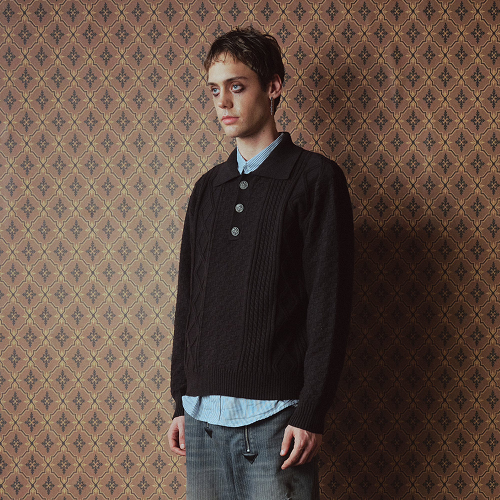 RICHILL Classic Mental-Button Cable Polo Sweater