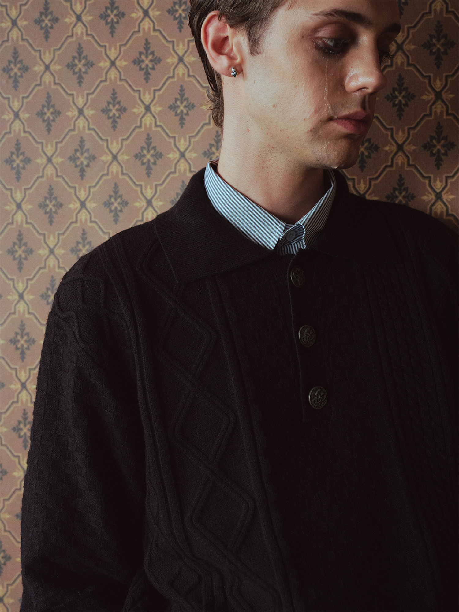 RICHILL Classic Mental-Button Cable Polo Sweater