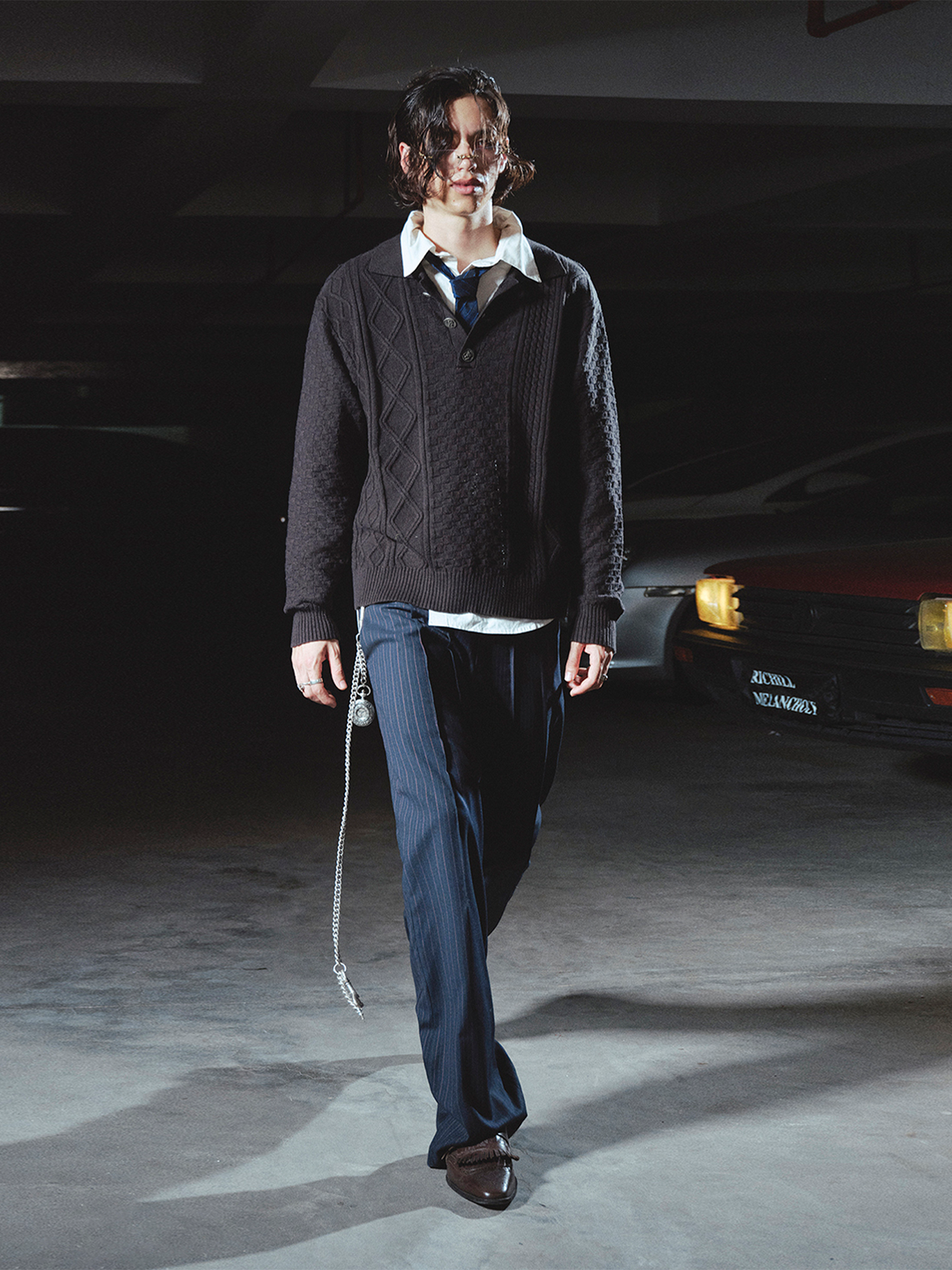 RICHILL Classic Mental-Button Cable Polo Sweater