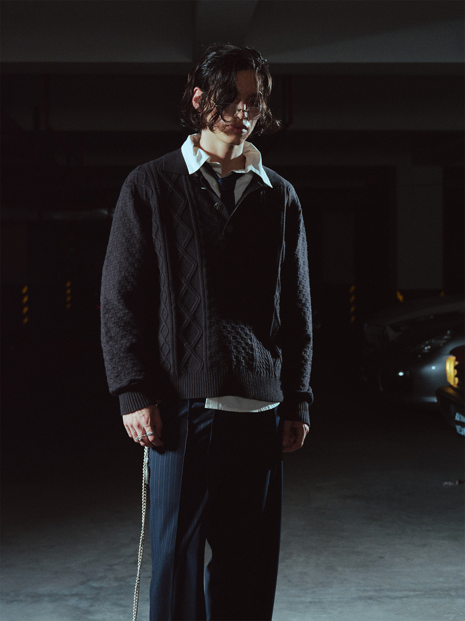 RICHILL Classic Mental-Button Cable Polo Sweater