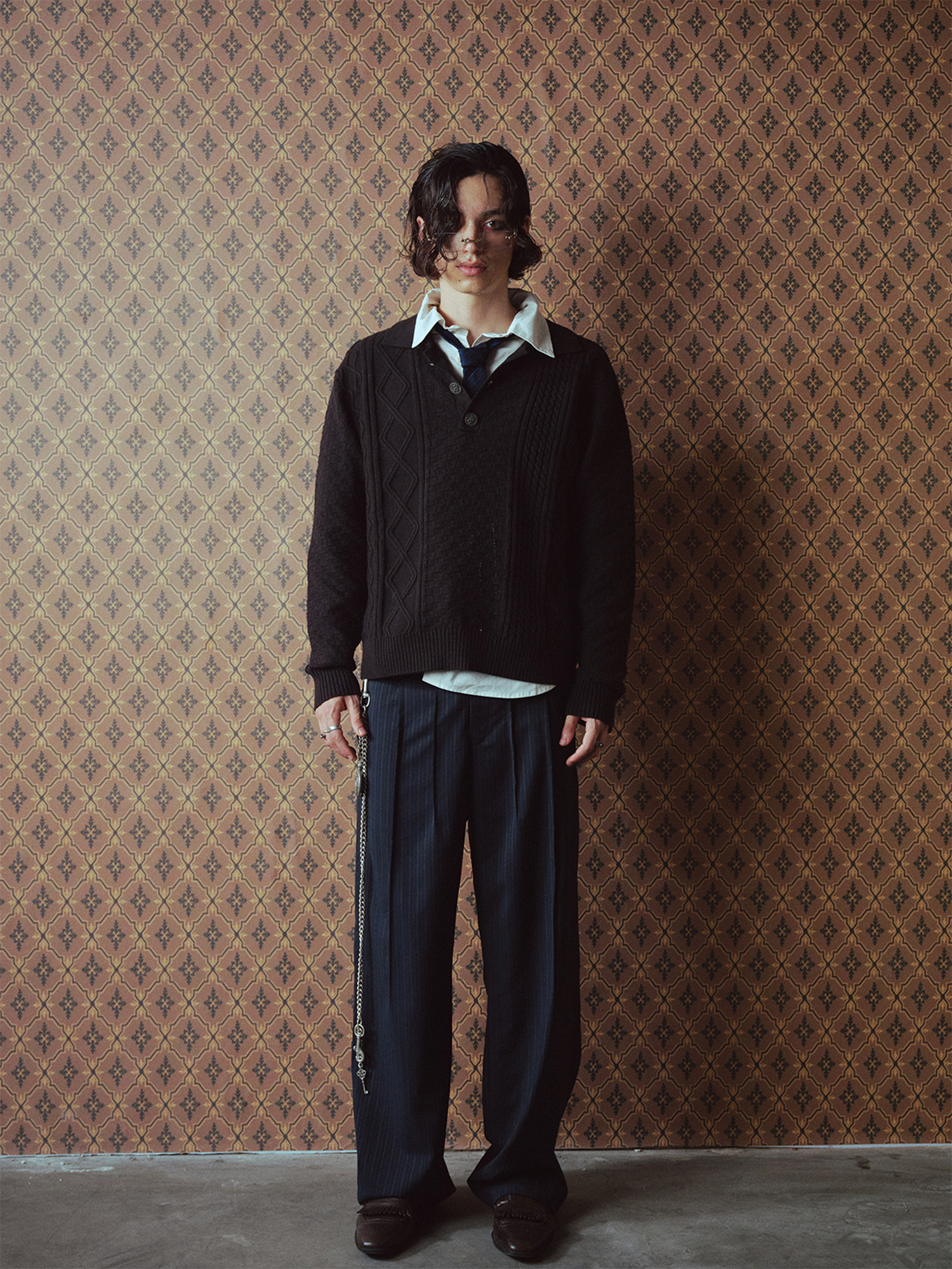 RICHILL Classic Mental-Button Cable Polo Sweater