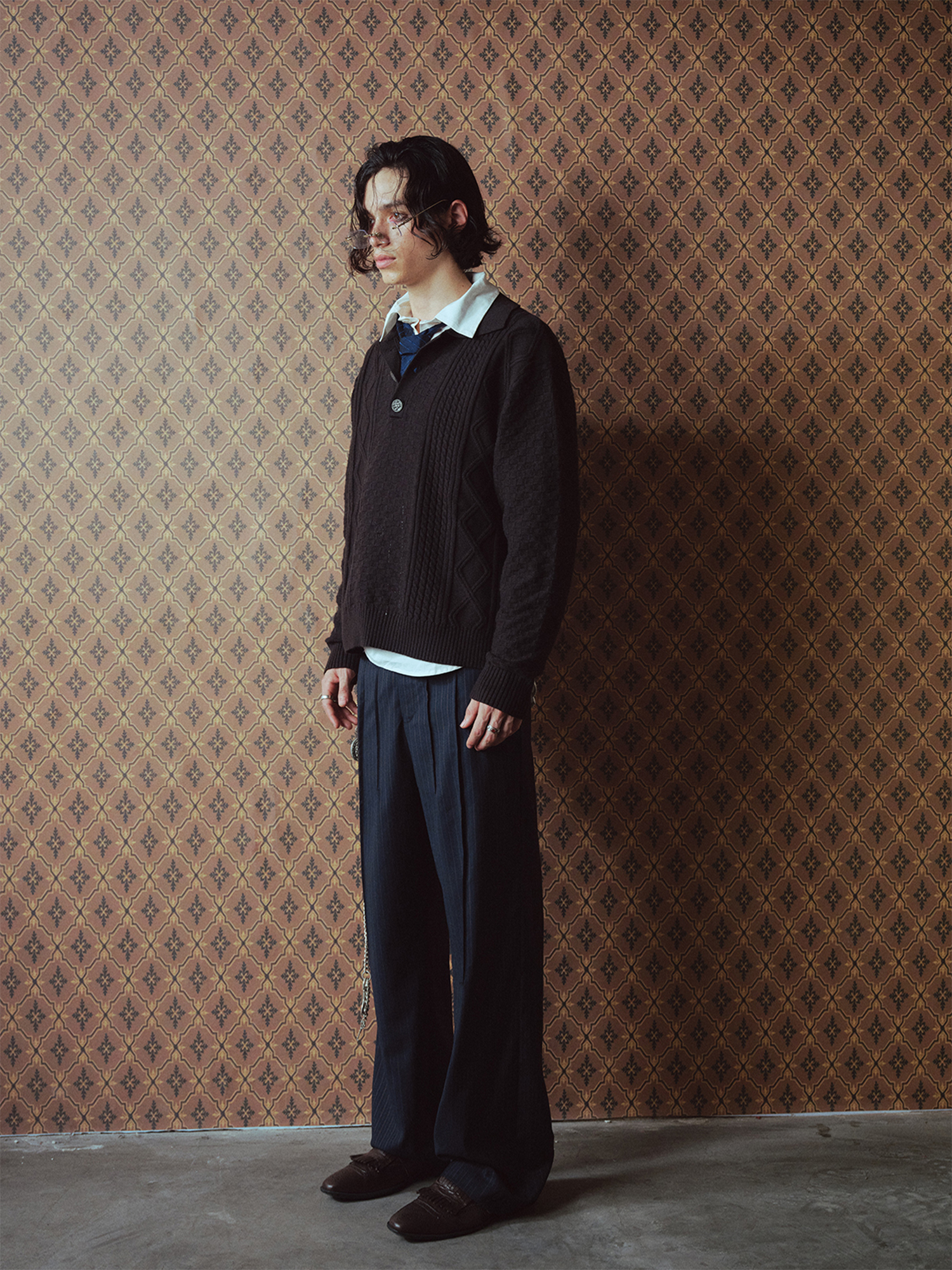 RICHILL Classic Mental-Button Cable Polo Sweater