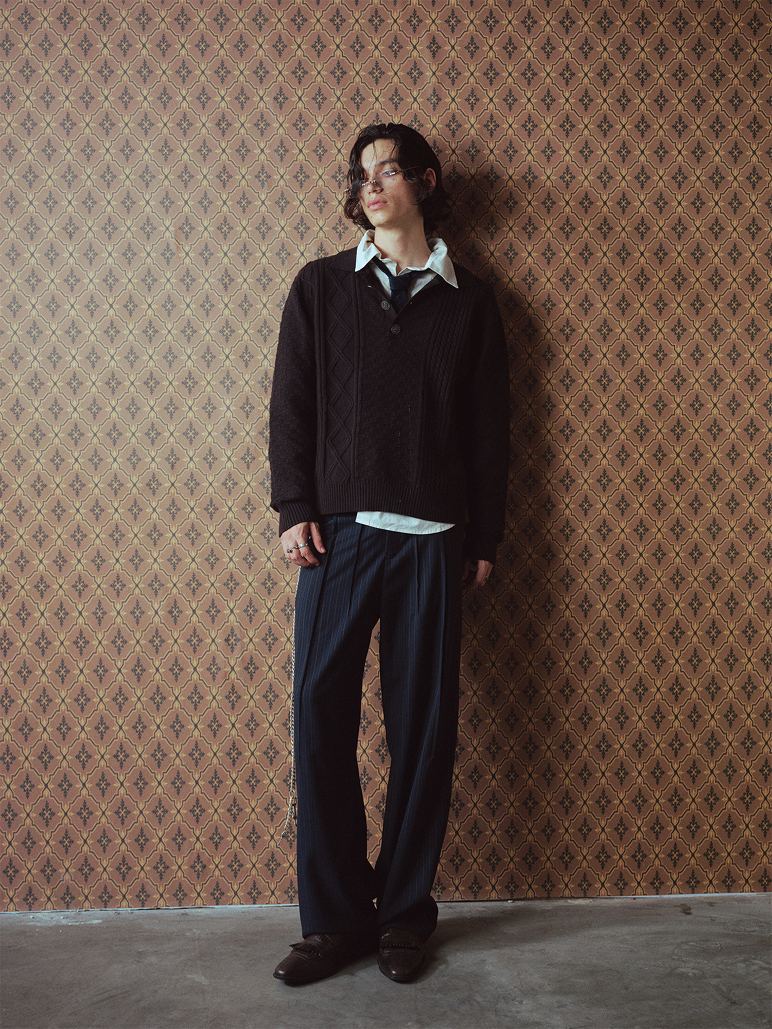 RICHILL Classic Mental-Button Cable Polo Sweater