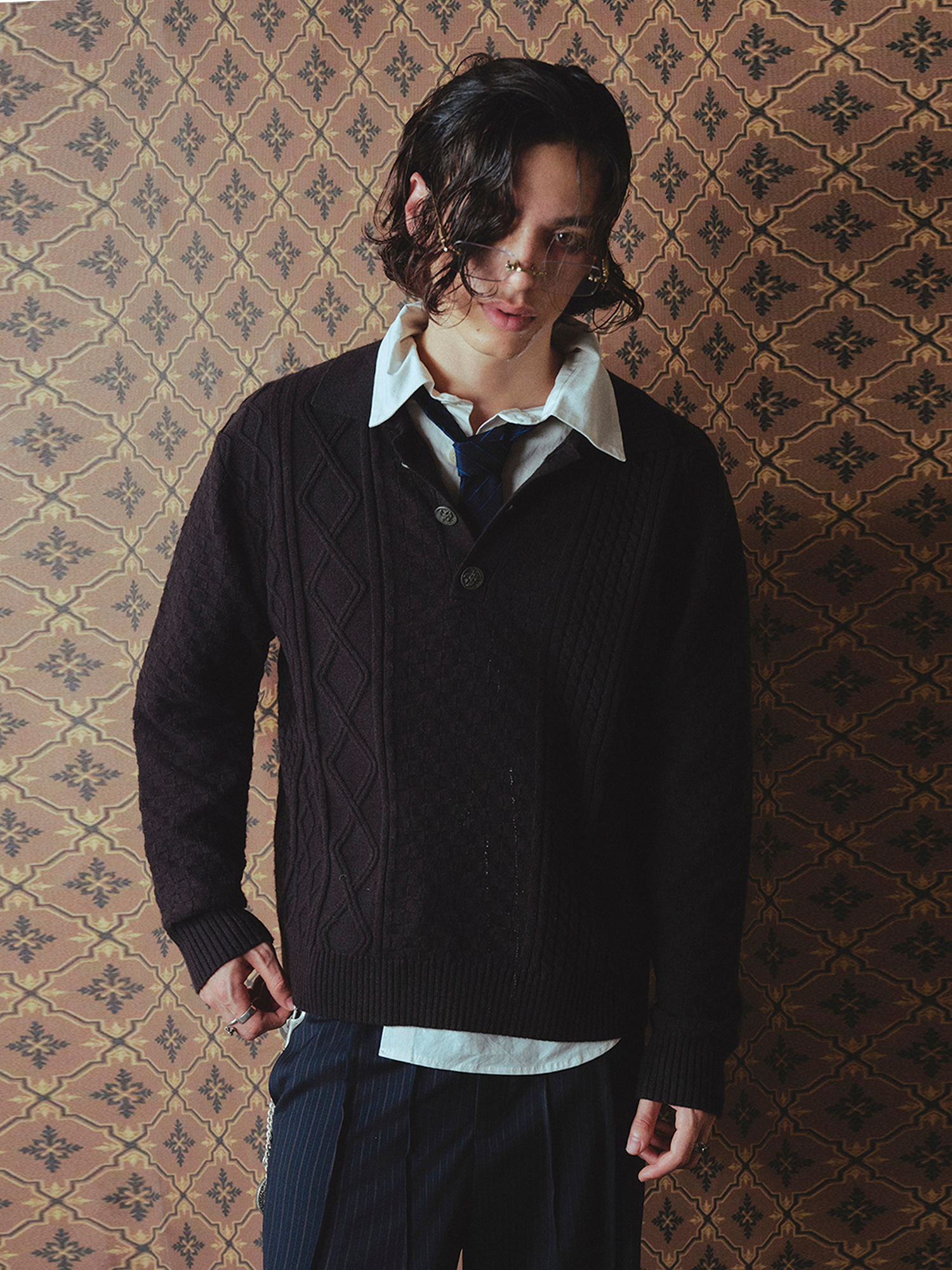 RICHILL Classic Mental-Button Cable Polo Sweater