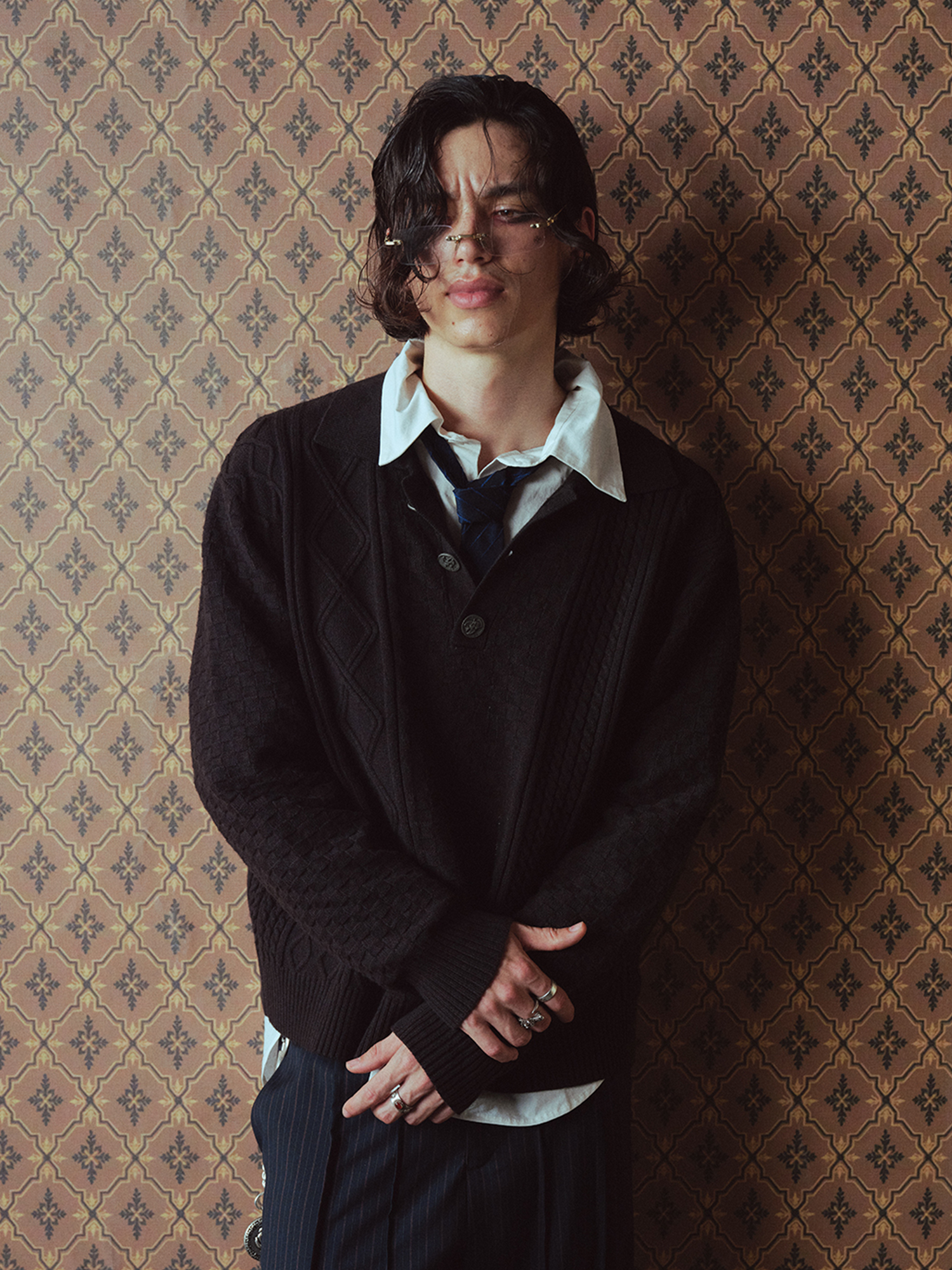RICHILL Classic Mental-Button Cable Polo Sweater