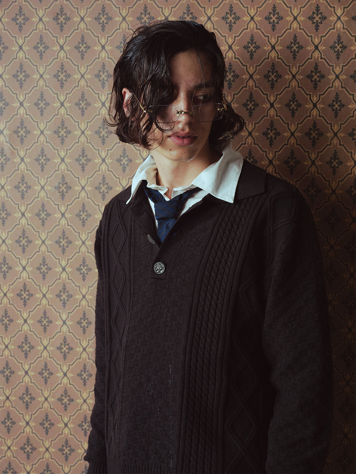 RICHILL Classic Mental-Button Cable Polo Sweater